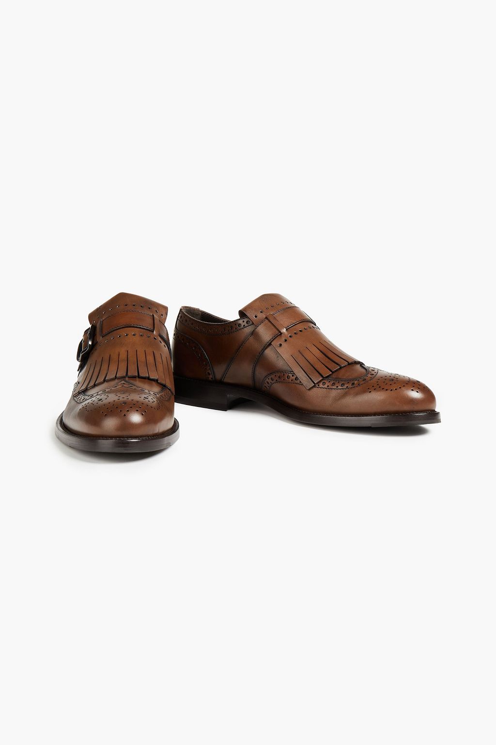 TOD'S Fringed burnished leather monk-strap shoes