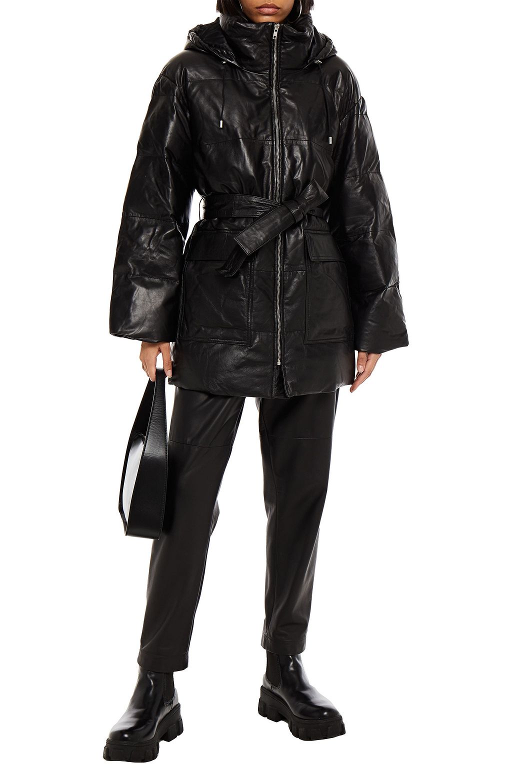 MUUBAA Belted quilted leather hooded coat