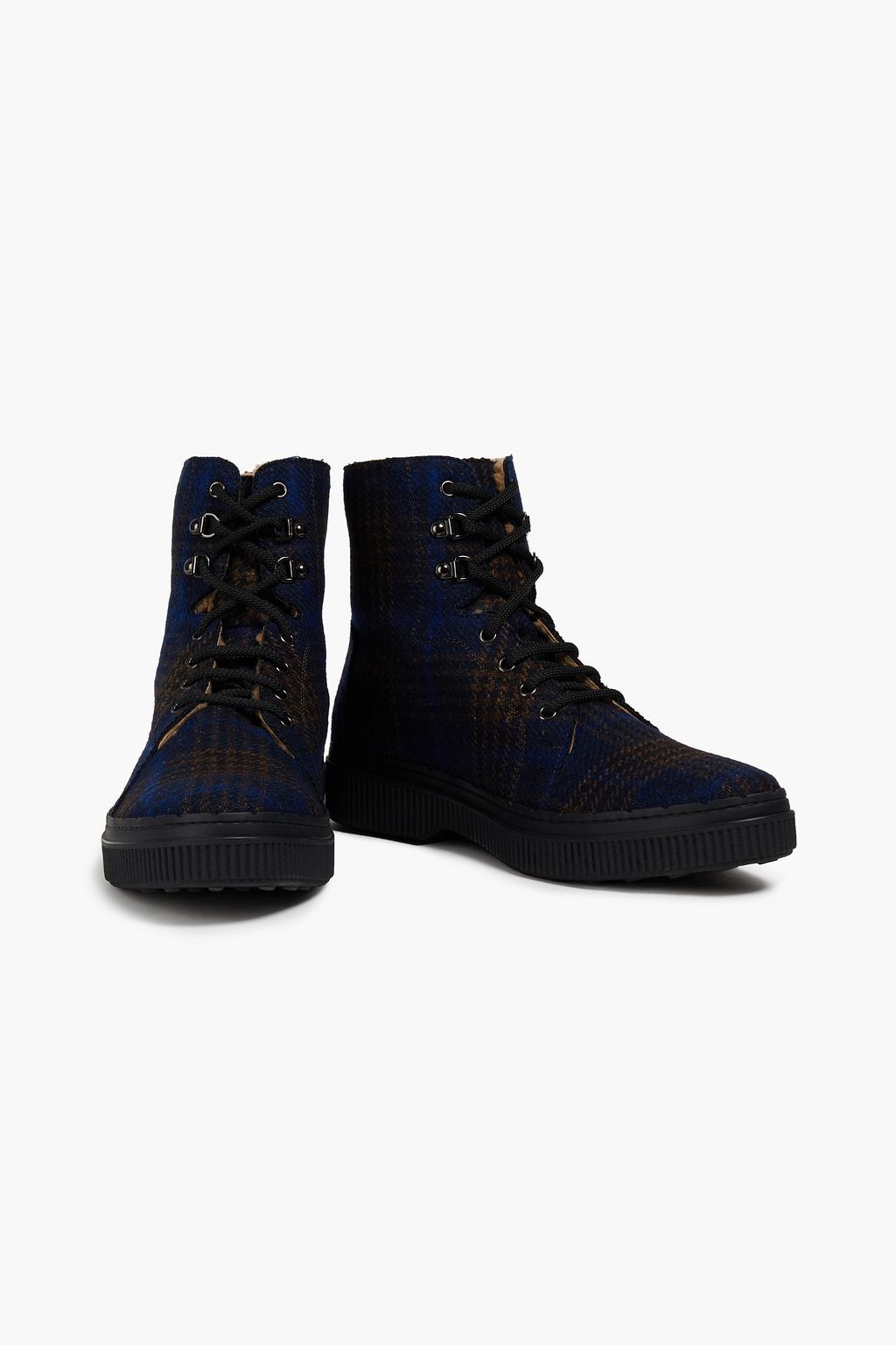 TOD'S Shearling-lined checked tweed boots