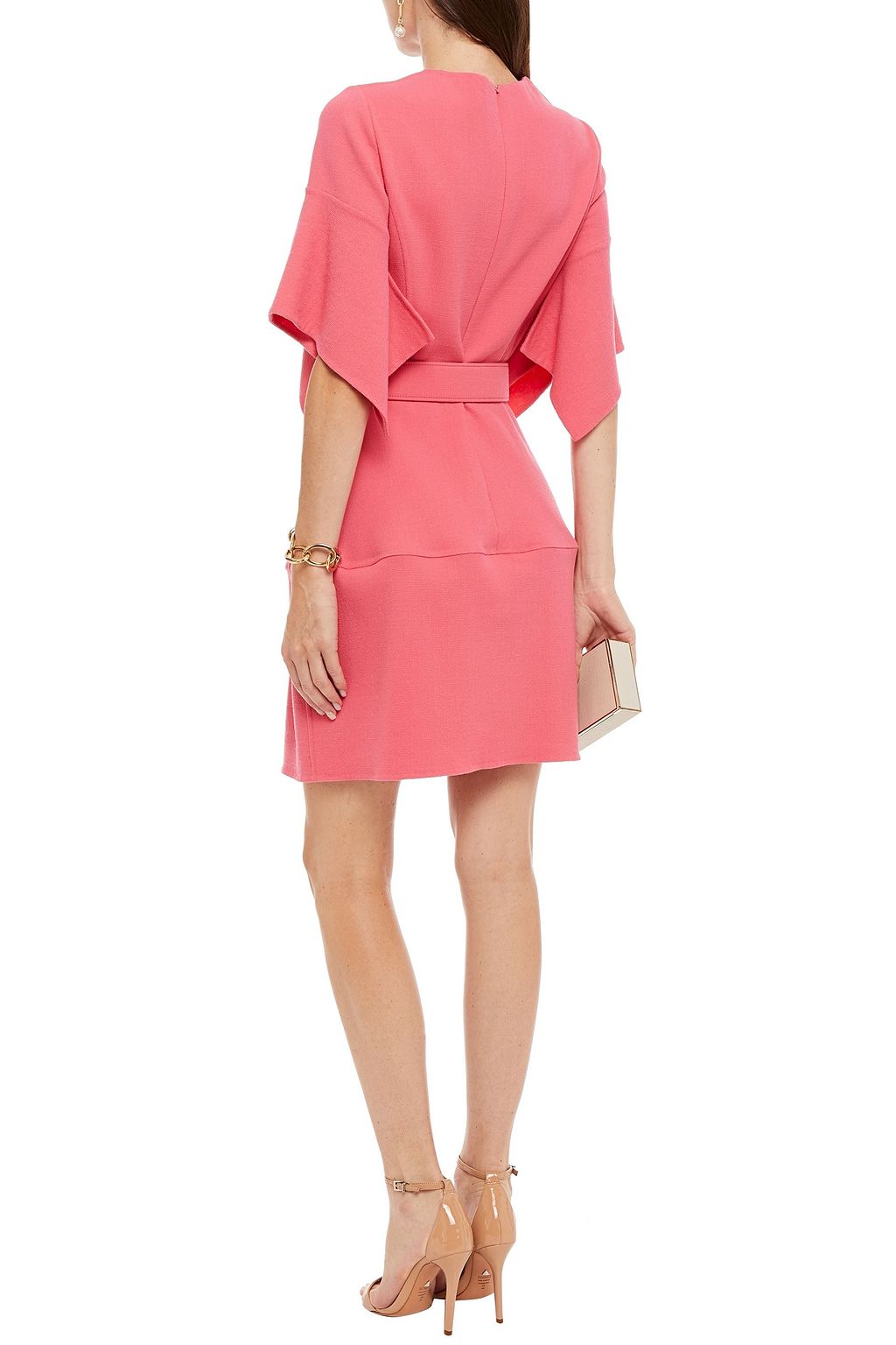 OSCAR DE LA RENTA Belted wool-blend crepe dress