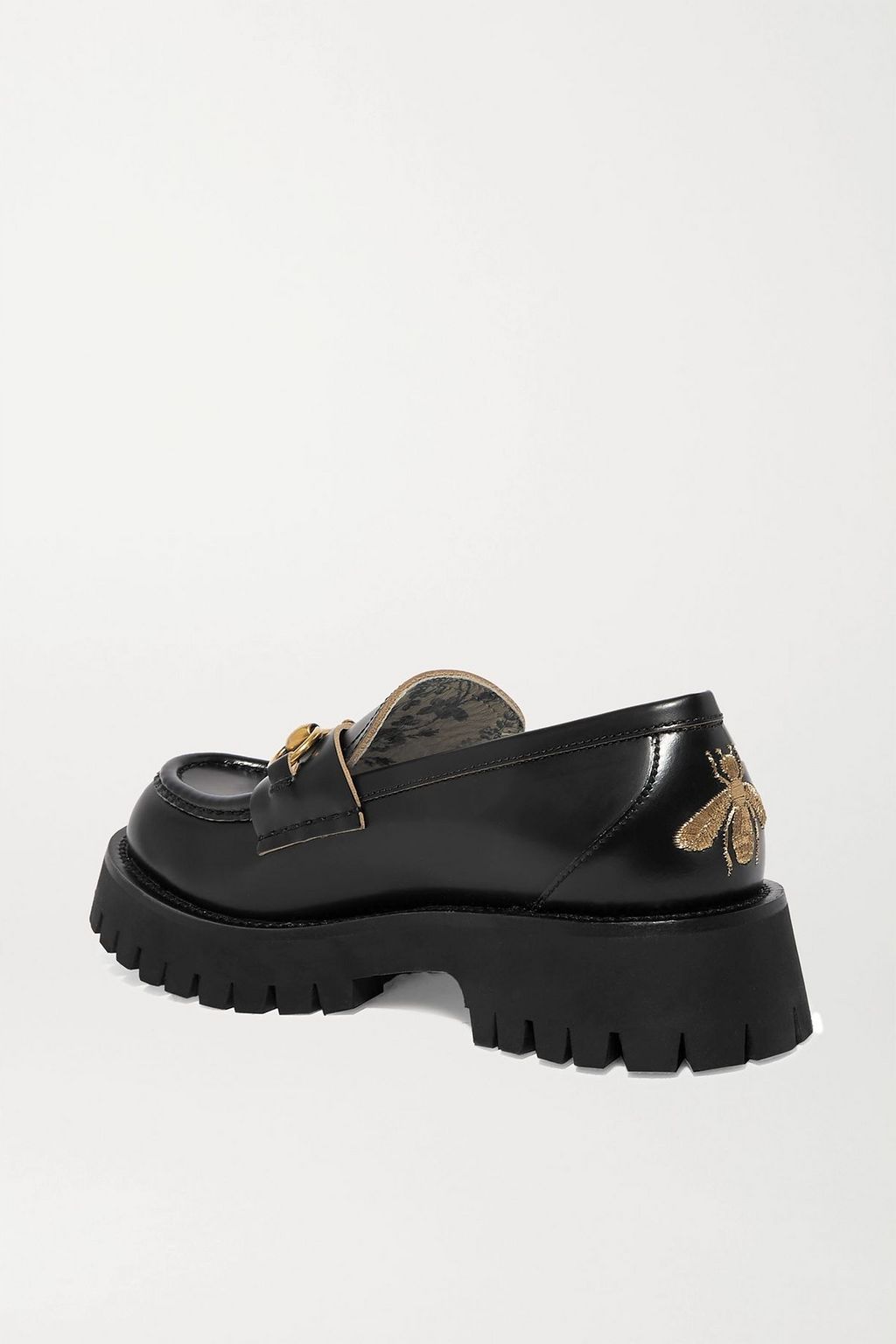 GUCCI Horsebit-detailed metallic embroidered leather platform loafers