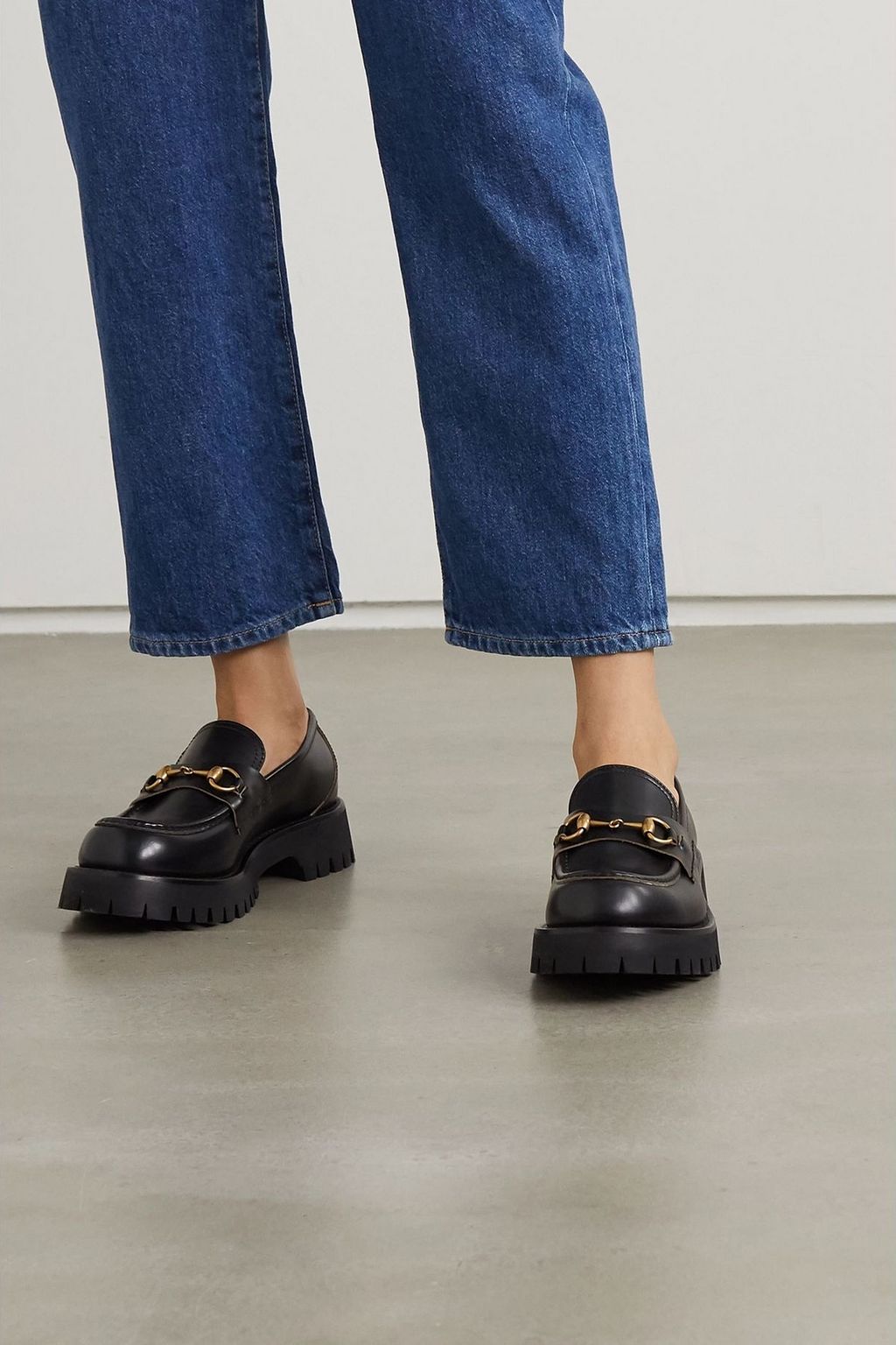 GUCCI Horsebit-detailed metallic embroidered leather platform loafers