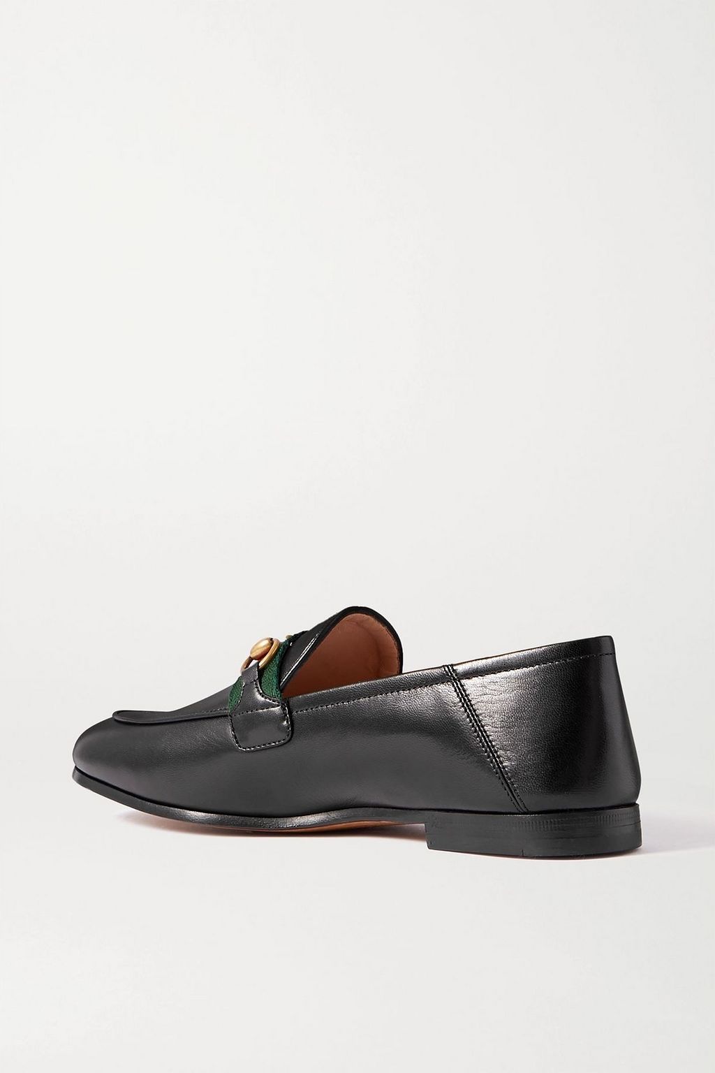 GUCCI Brixton horsebit-detailed webbing-trimmed leather collapsible-heel loafers