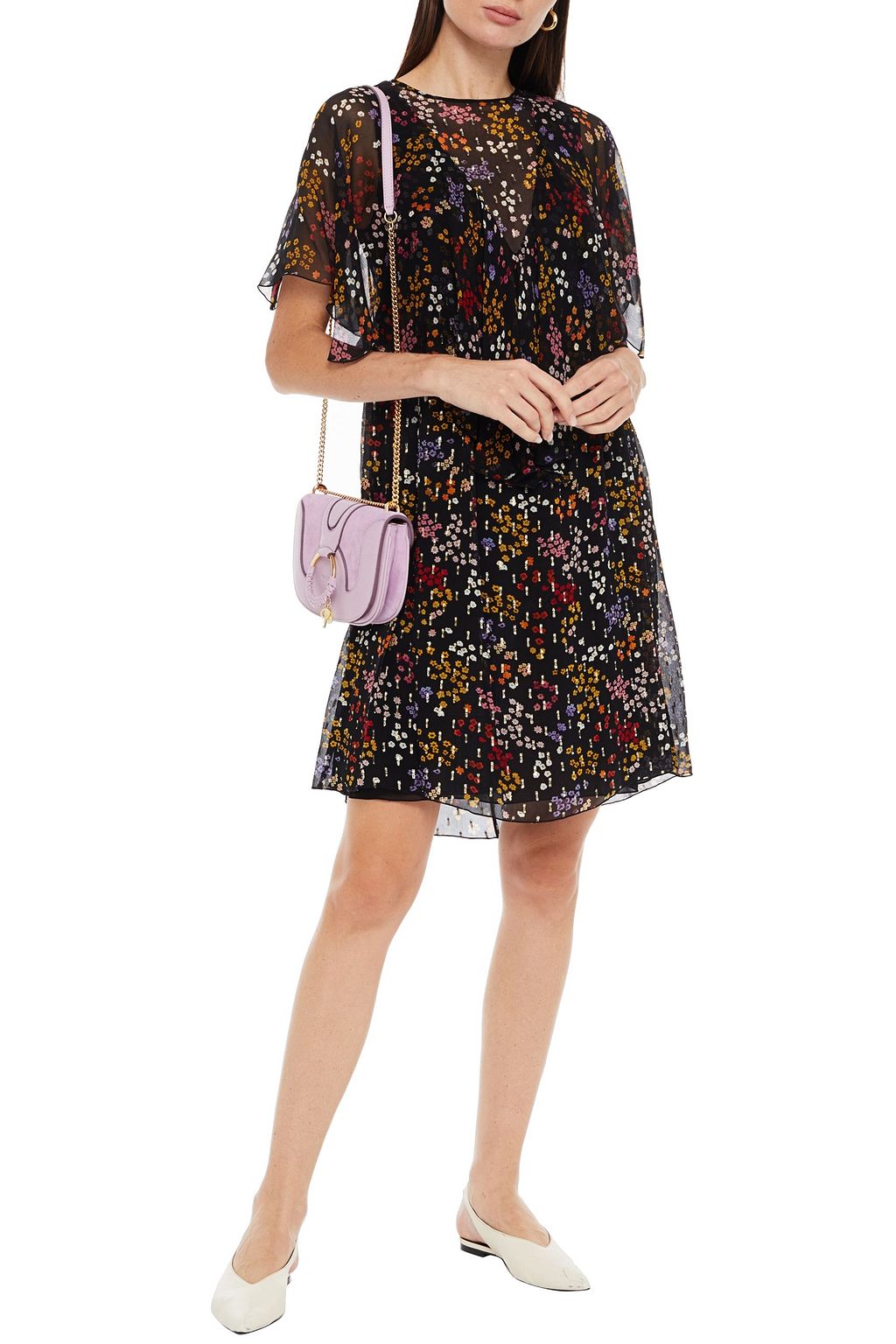 SEE BY CHLOÉ Gathered floral-print fil coupé silk-crepon mini dress