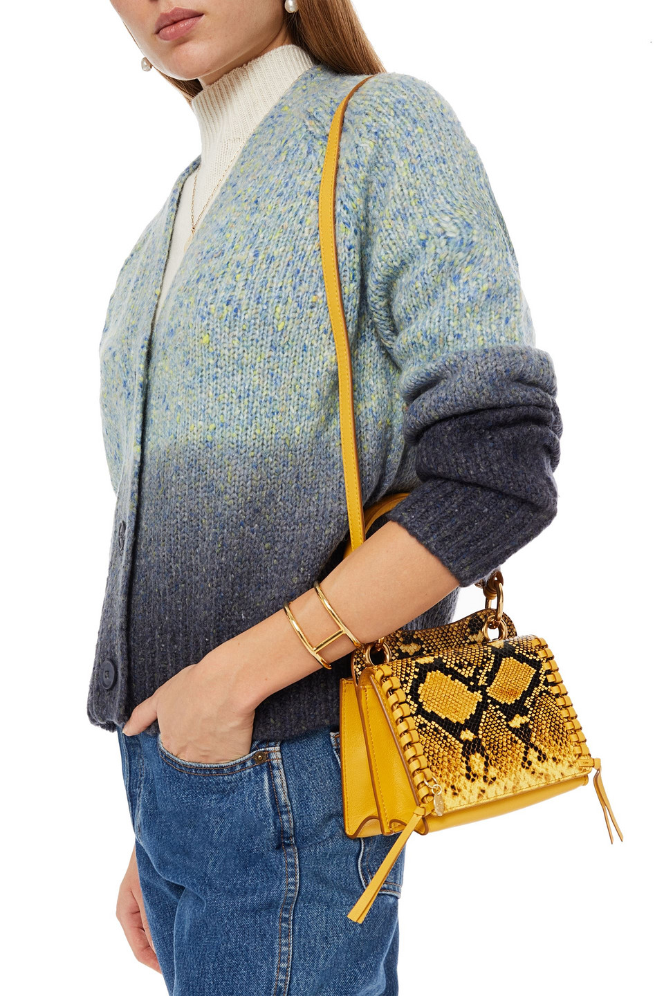 See By Chloé Snake-effect And Textured-leather Shoulder Bag In Yellow