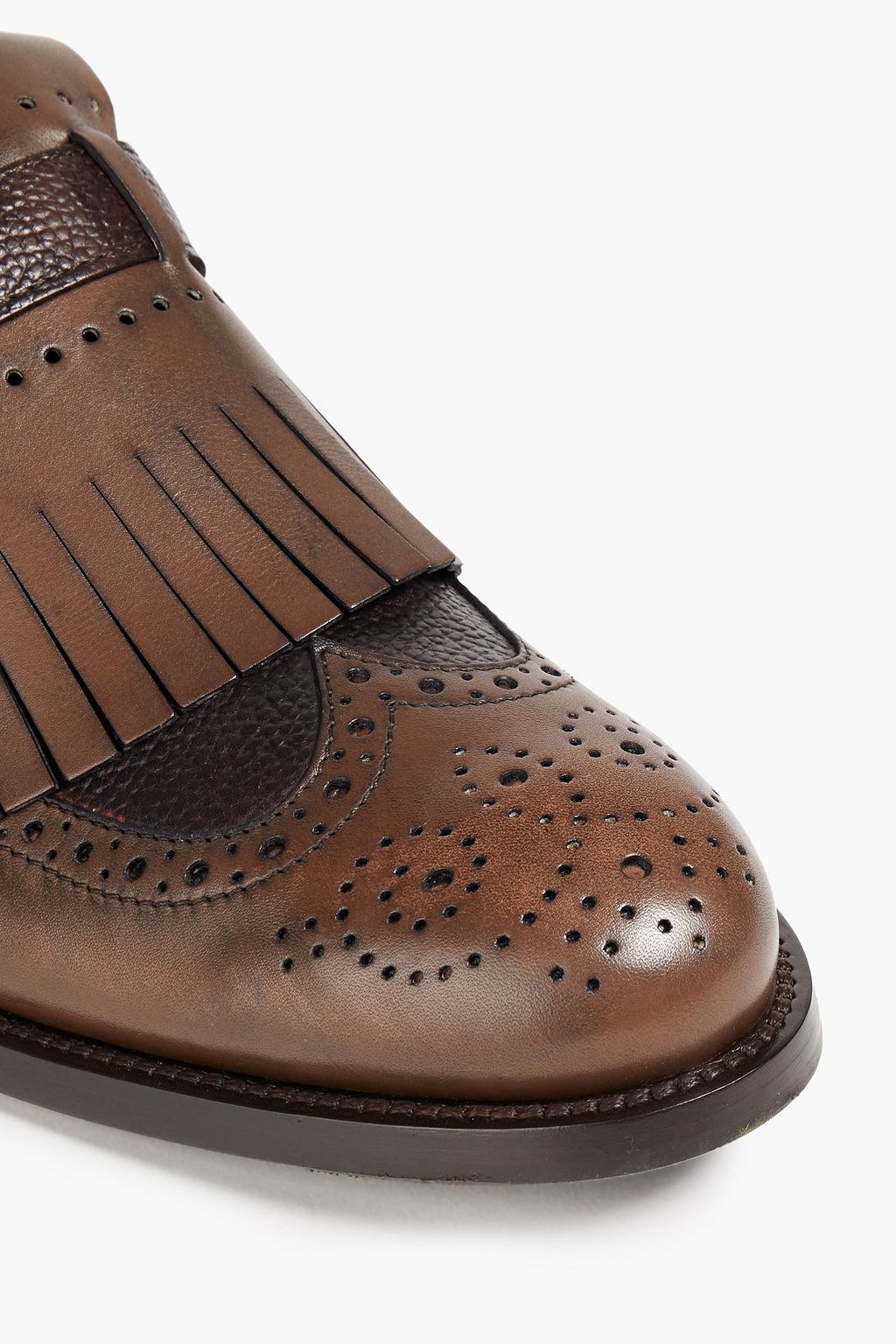 TOD'S Fringed perforated smooth and pebbled-leather monk-strap shoes