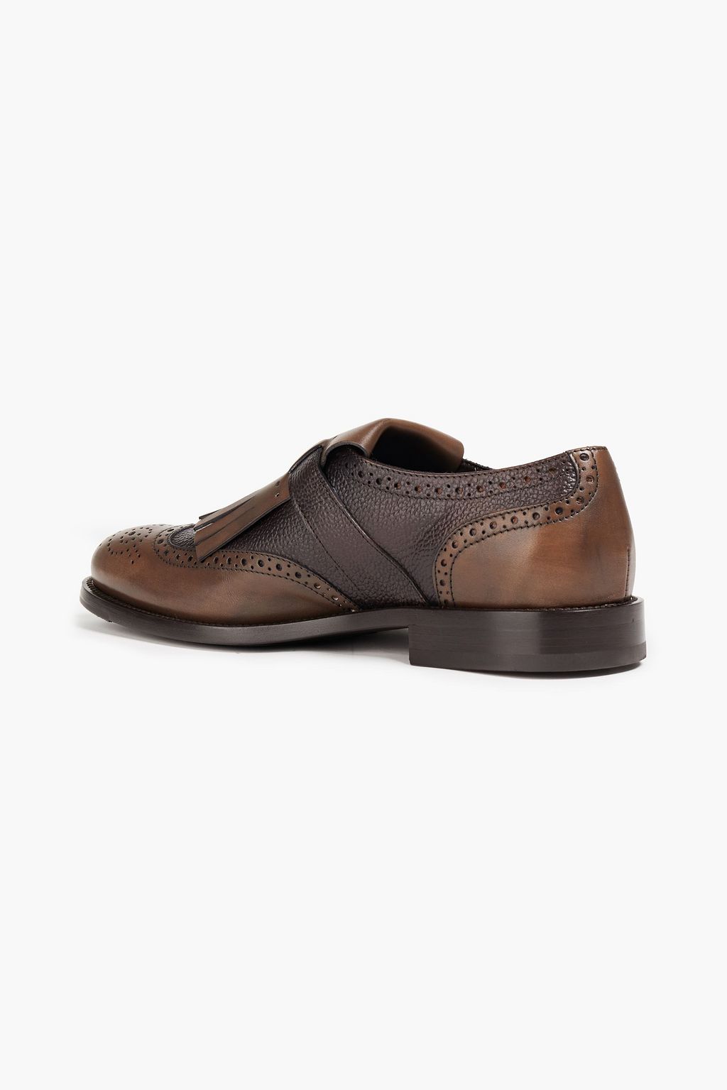 TOD'S Fringed perforated smooth and pebbled-leather monk-strap shoes