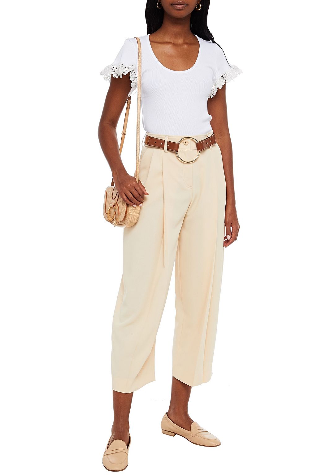 SEE BY CHLOÉ Cropped pleated crepe de chine tapered pants