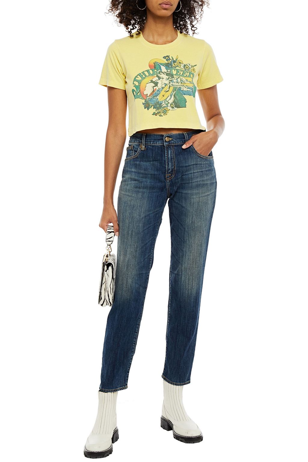 R13 Cropped printed cotton-jersey T-shirt