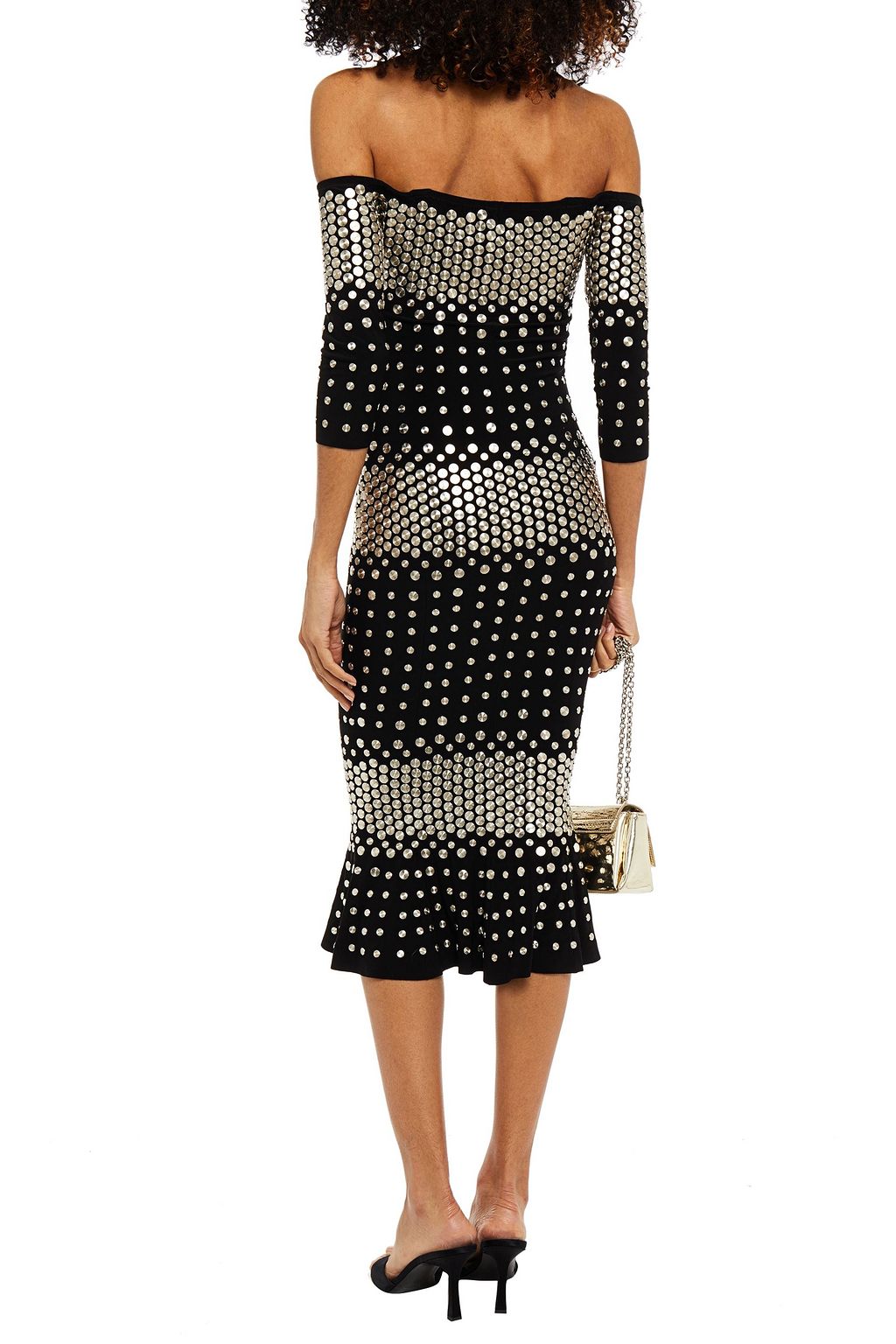 NORMA KAMALI Off-the-shoulder studded stretch-jersey midi dress