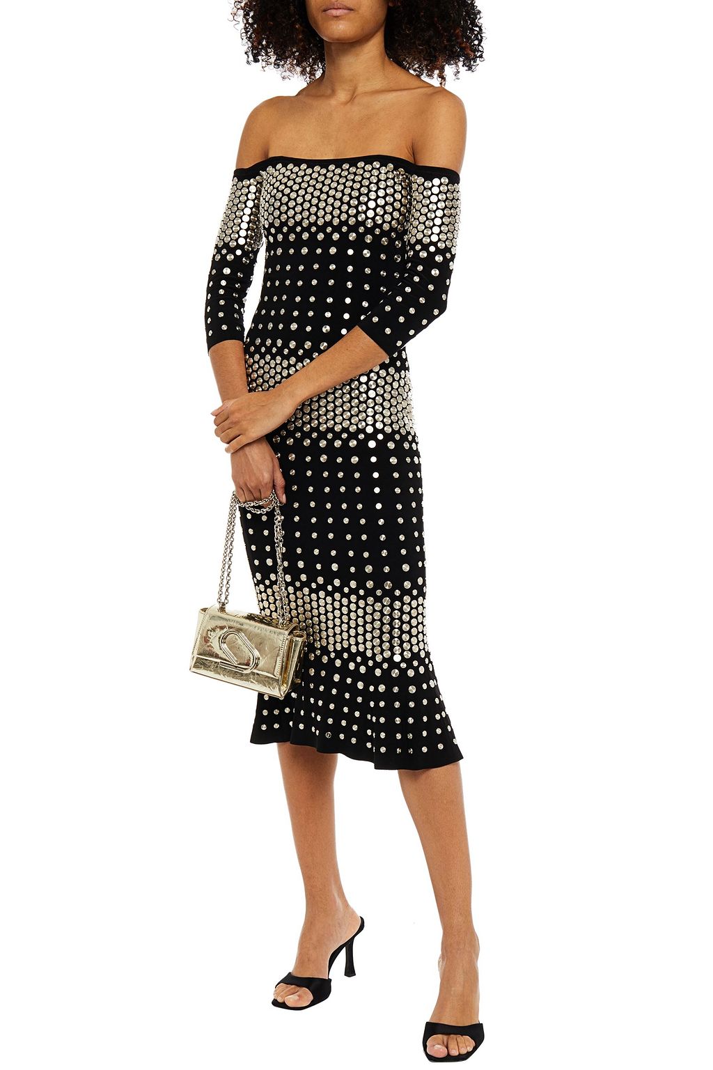 NORMA KAMALI Off-the-shoulder studded stretch-jersey midi dress