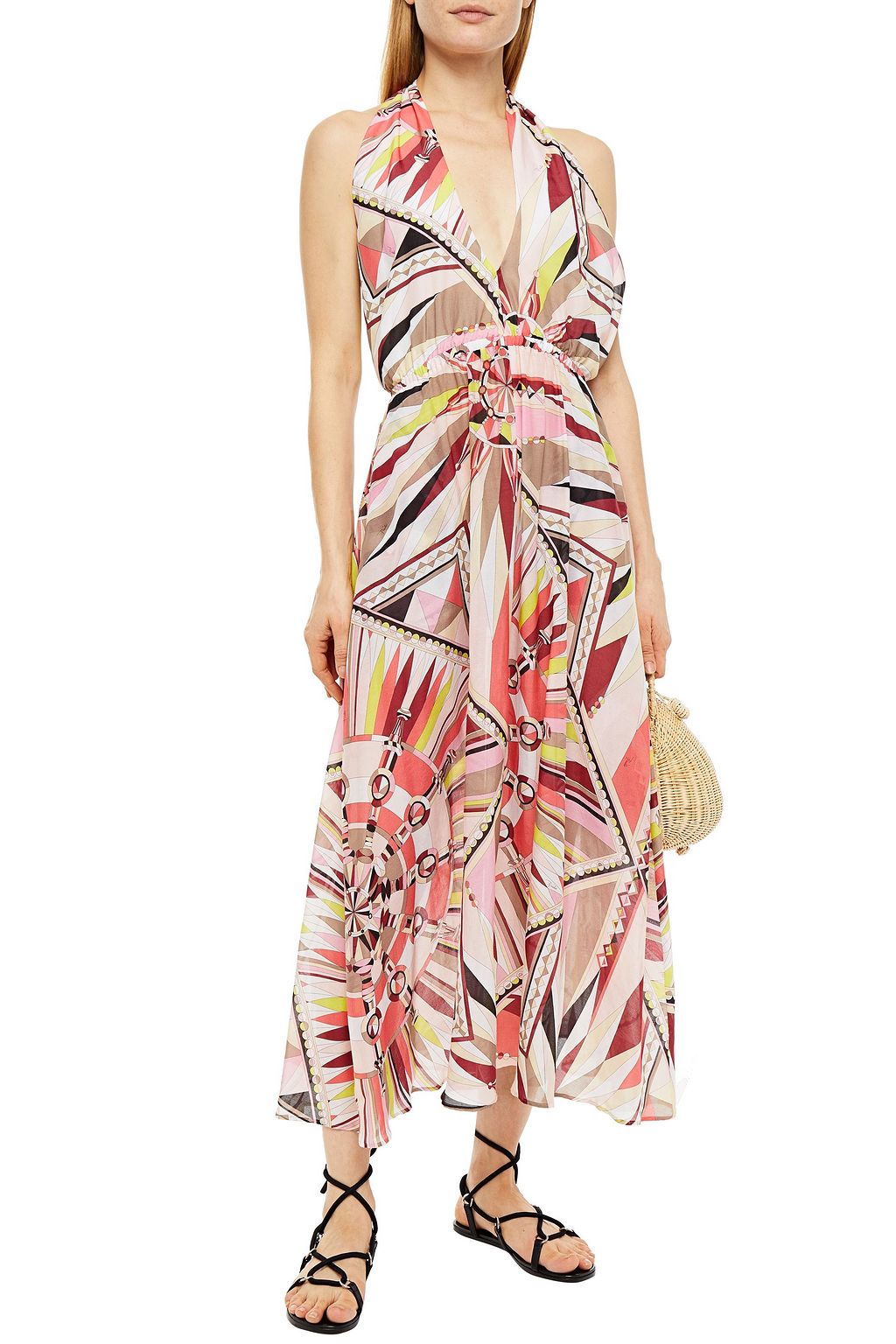 PUCCI Printed cotton and silk-blend voile halterneck midi dress