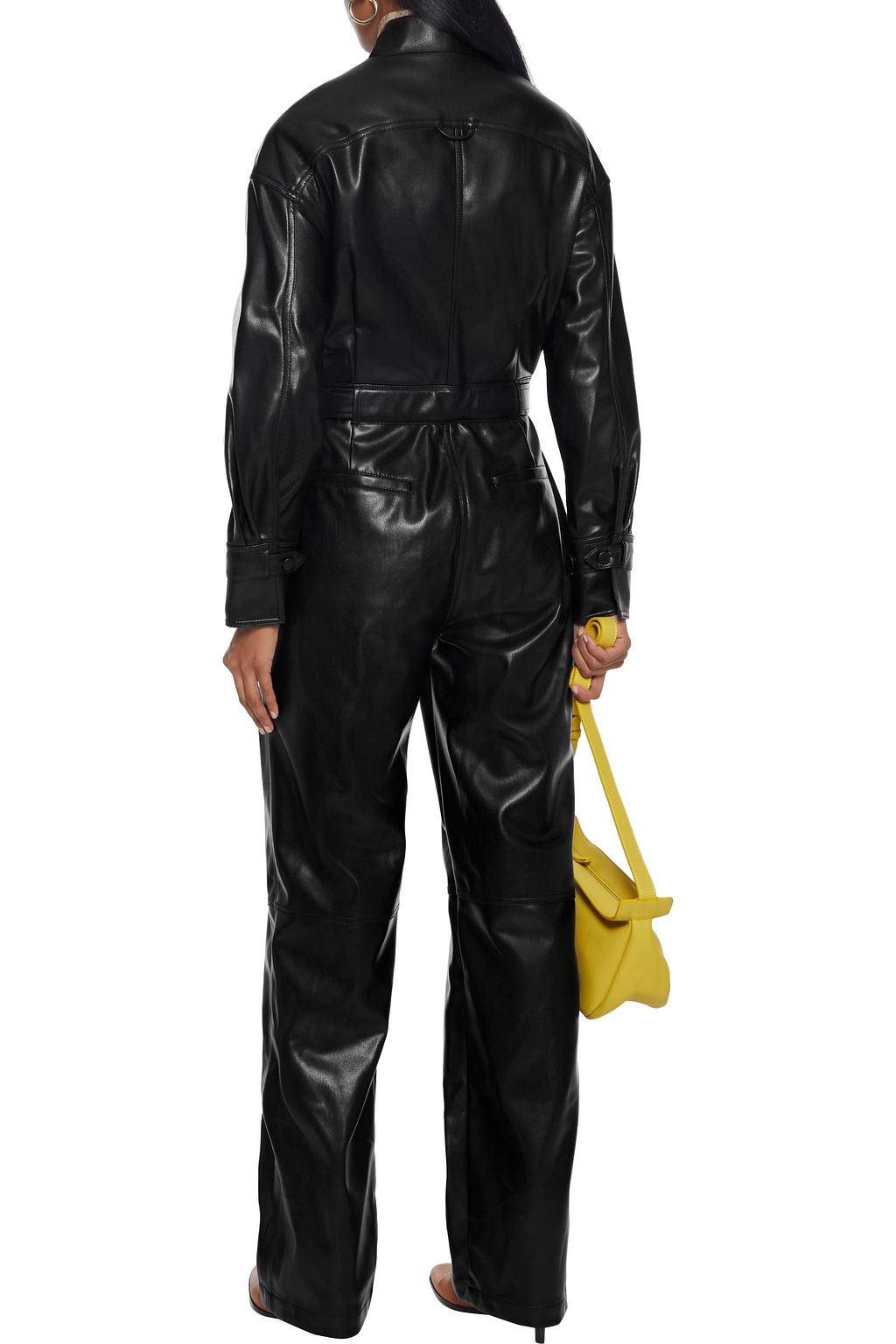 SIMKHAI Belted pleated faux leather jumpsuit