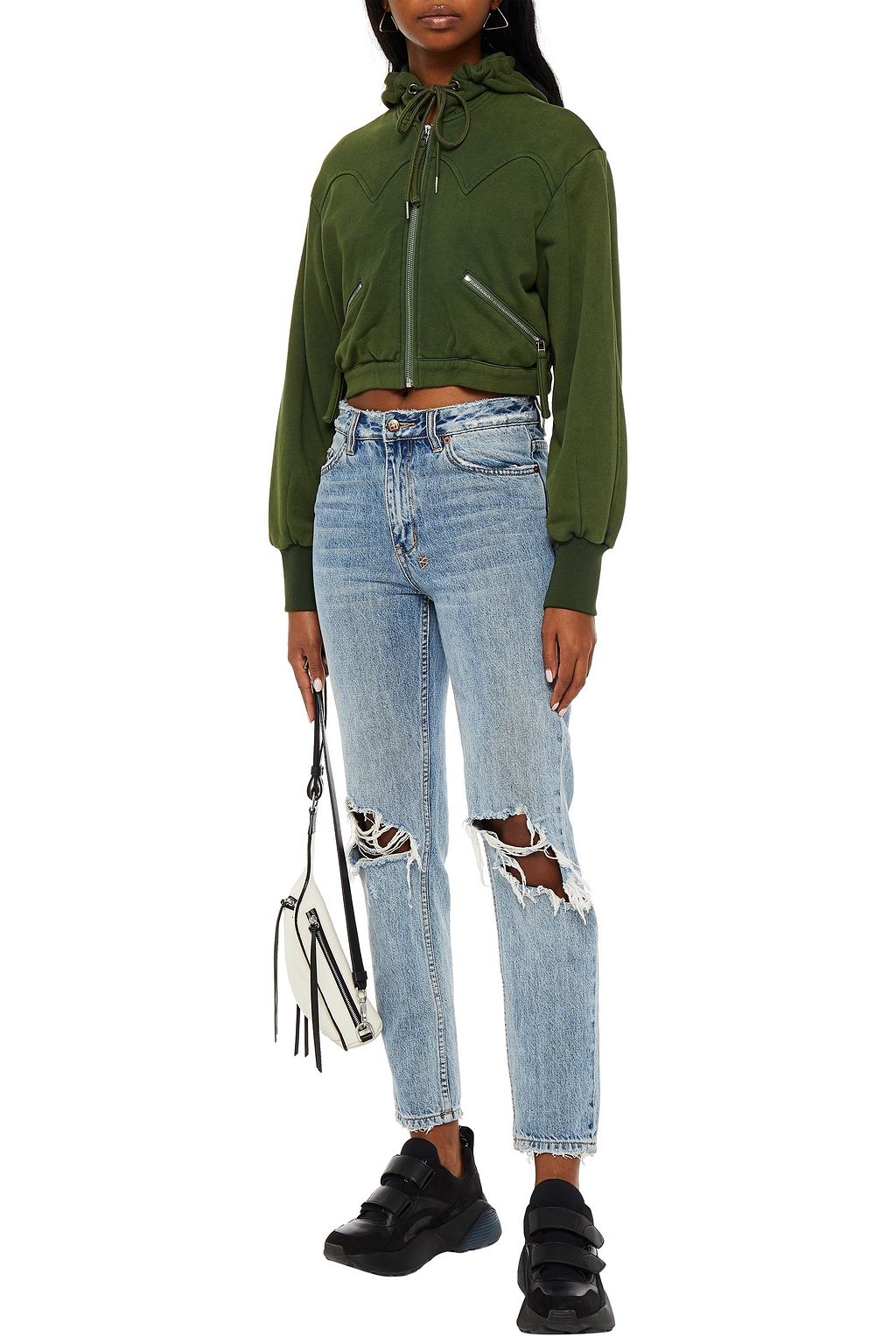 RETROFÊTE Cropped French cotton-terry hooded jacket