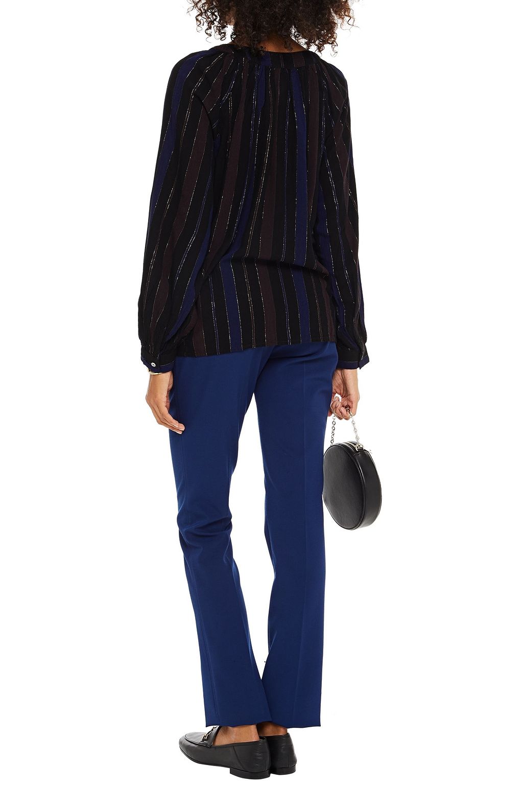 VELVET BY GRAHAM & SPENCER Gathered metallic striped crepe top