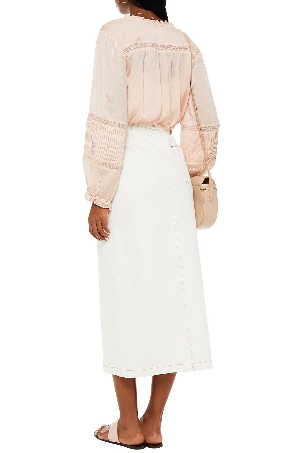 VELVET BY GRAHAM & SPENCER Kimmie lace-trimmed pintucked crepon blouse