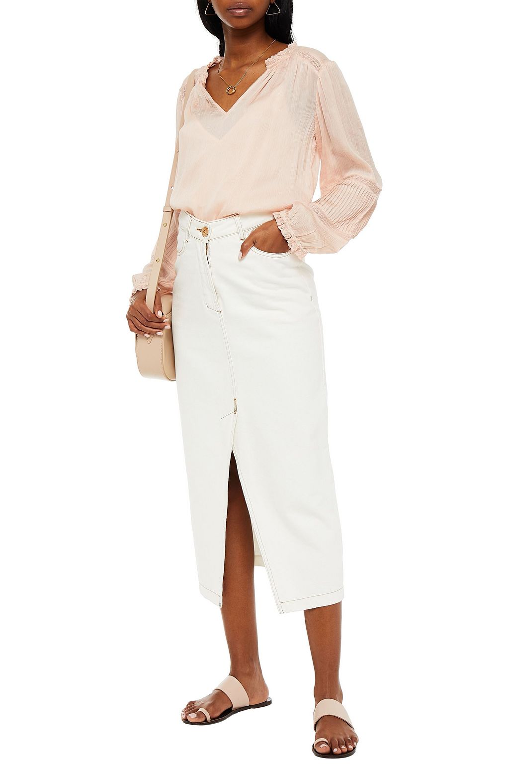 VELVET BY GRAHAM & SPENCER Kimmie lace-trimmed pintucked crepon blouse