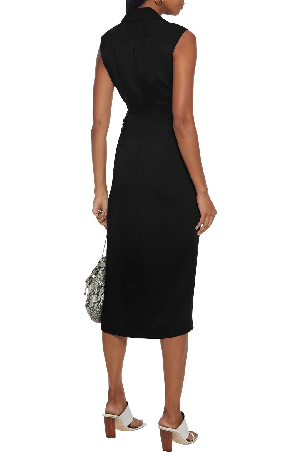 SIMKHAI Wrap-effect twisted twill-paneled satin midi dress