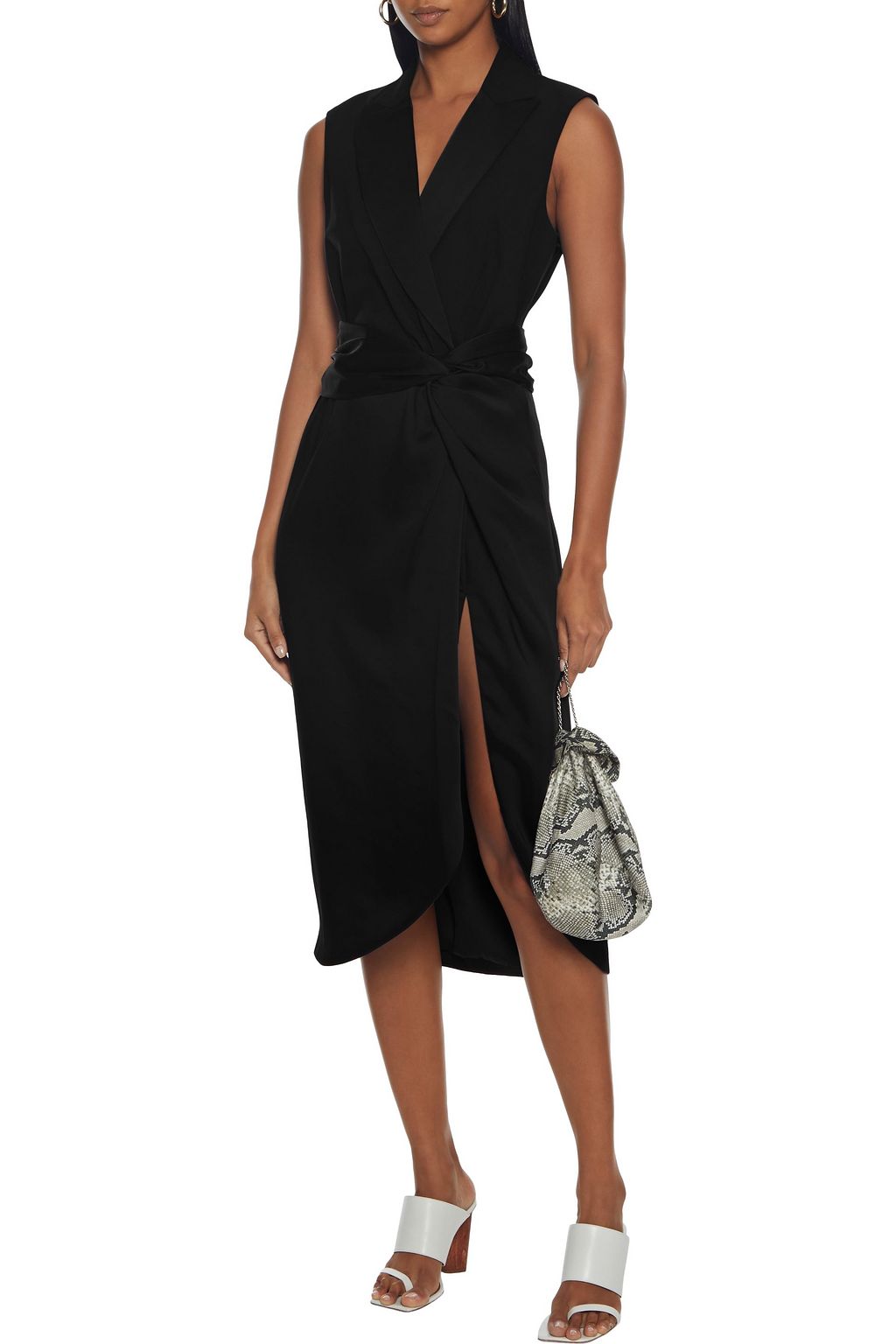 SIMKHAI Wrap-effect twisted twill-paneled satin midi dress