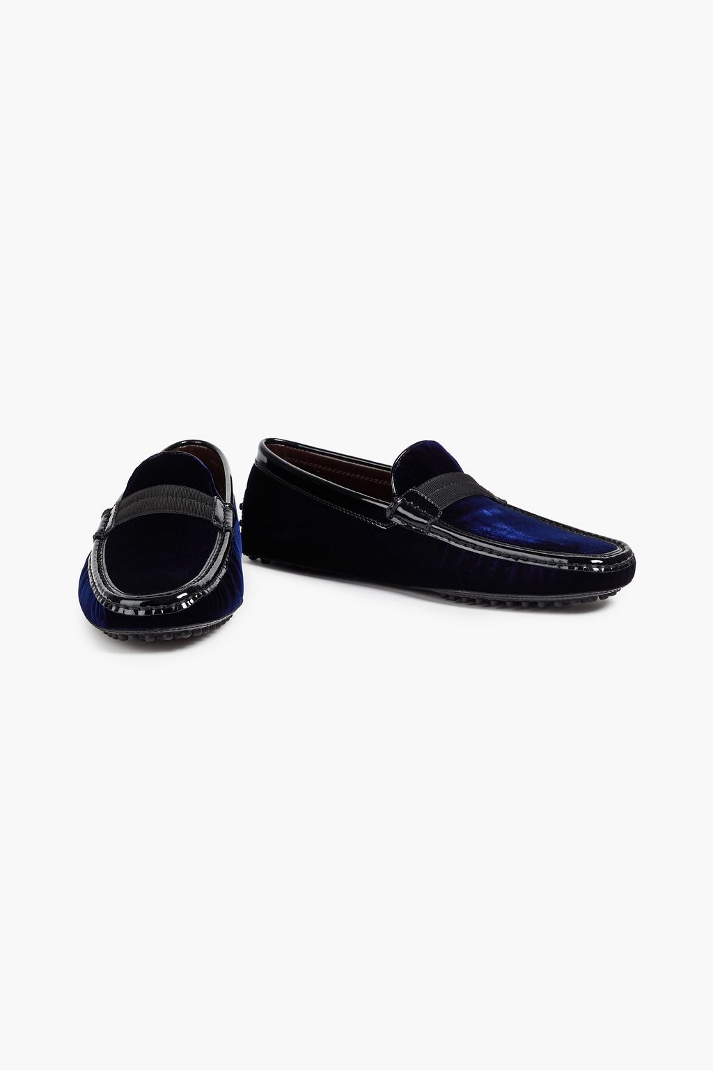 TOD'S Gommino patent leather-trimmed velvet driving shoes