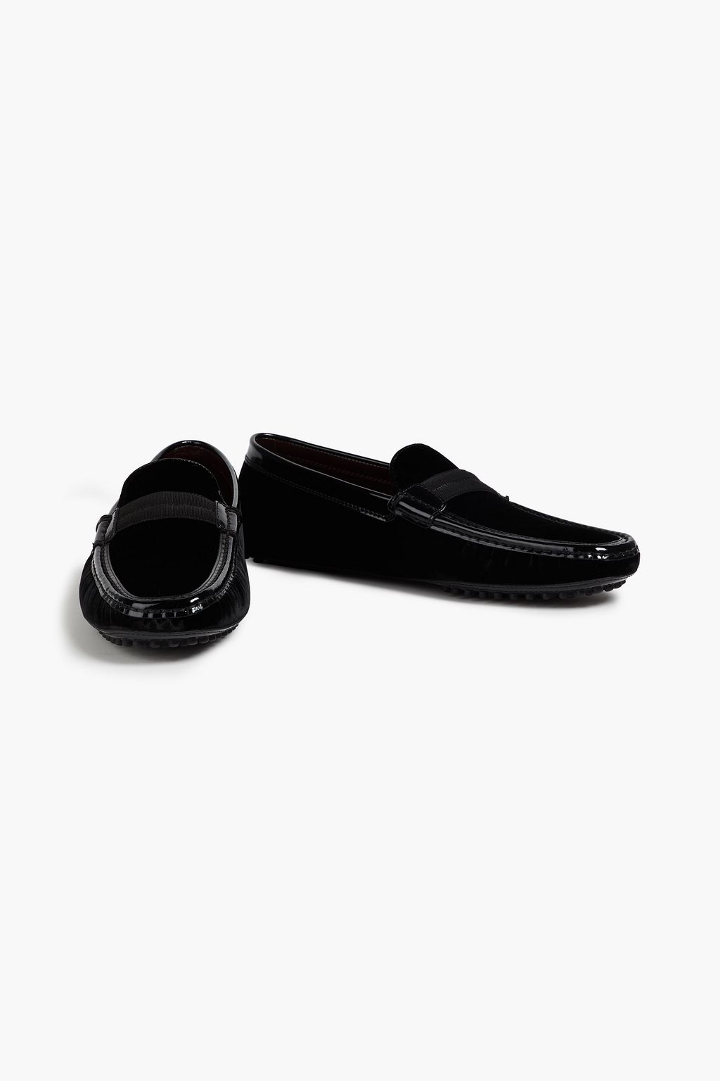 TOD'S Gommino patent leather-trimmed velvet driving shoes