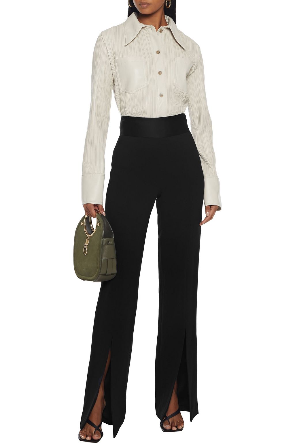 SIMKHAI Satin-trimmed crepe straight-leg pants