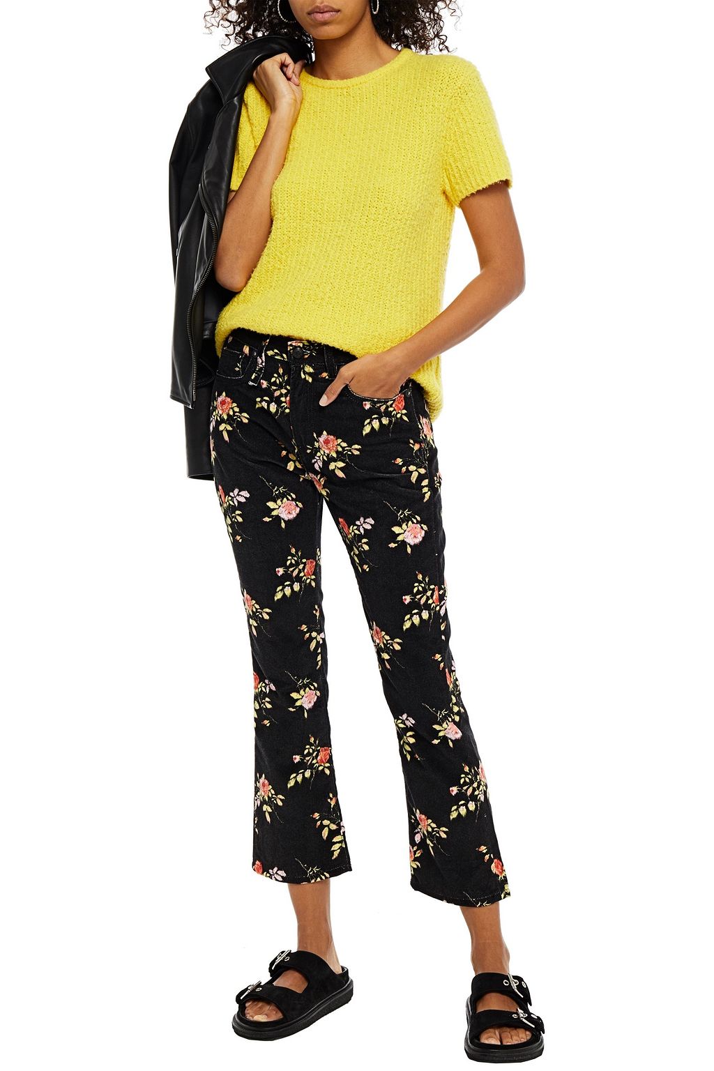 R13 Floral-print cotton-velvet kick-flare pants