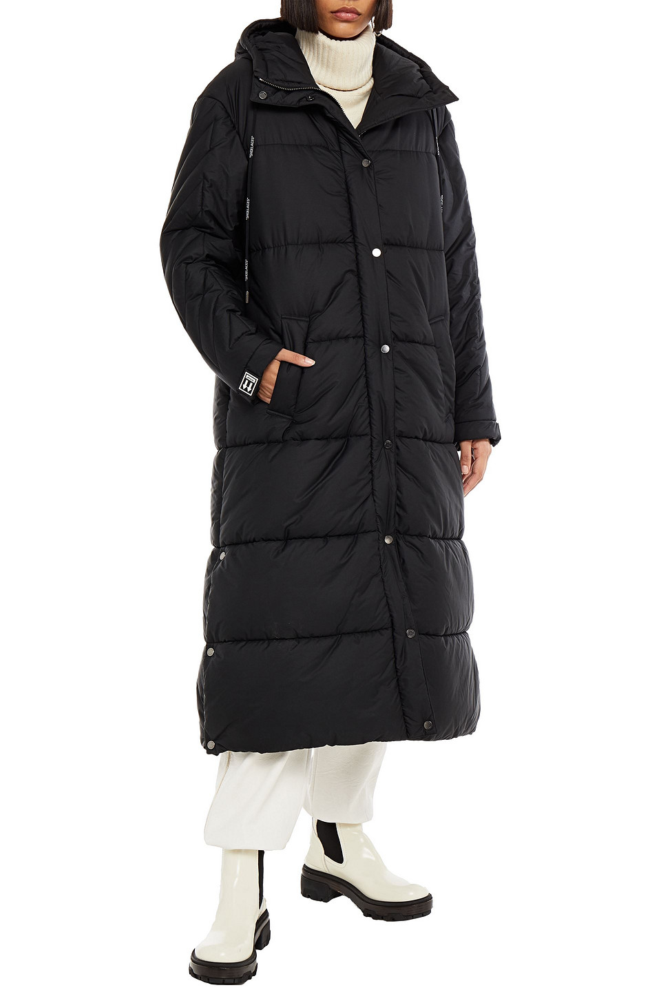 Off-white Quilted Shell Hooded Coat In Black