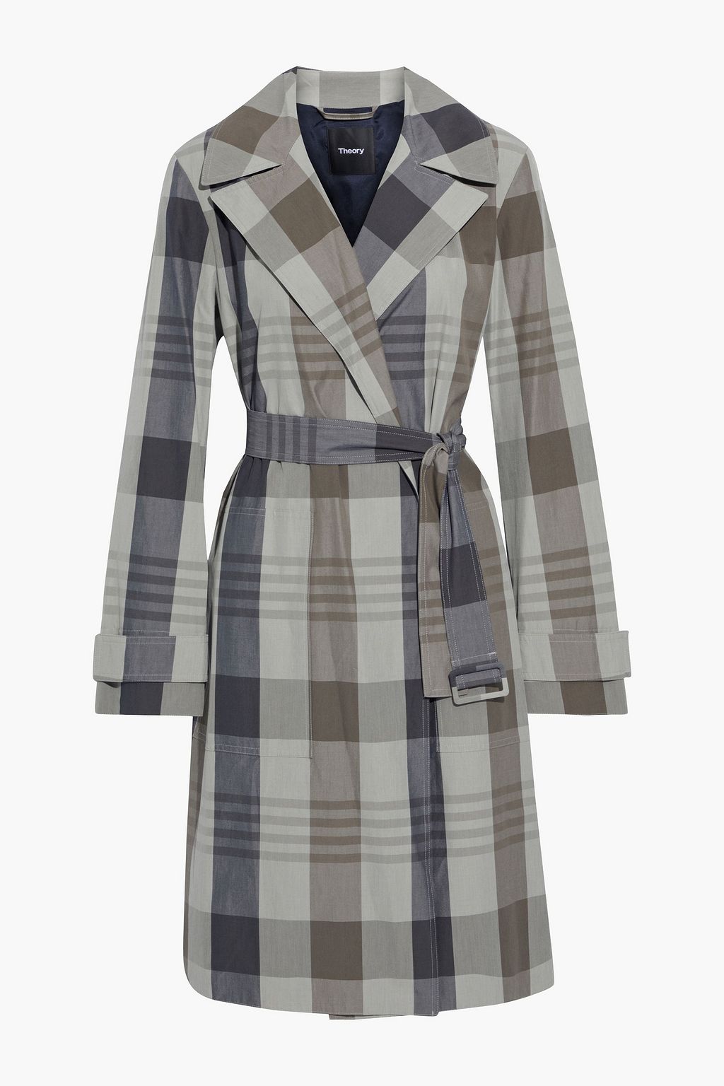 THEORY Checked cotton and silk-blend trench coat | THE OUTNET