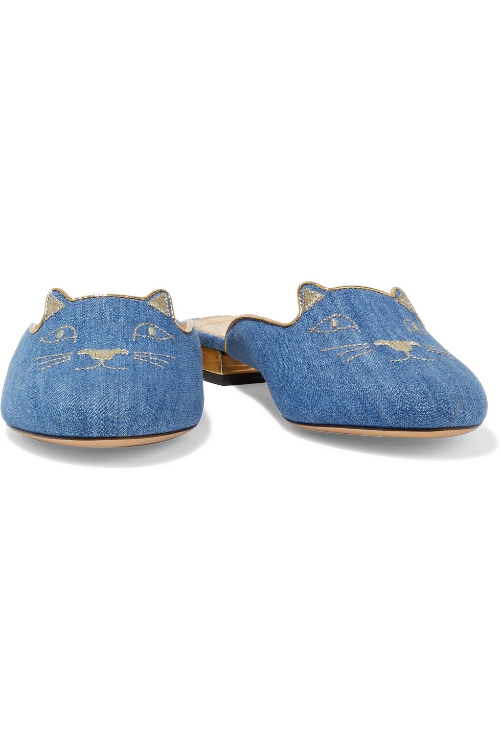 CHARLOTTE OLYMPIA Kitty embroidered denim slippers