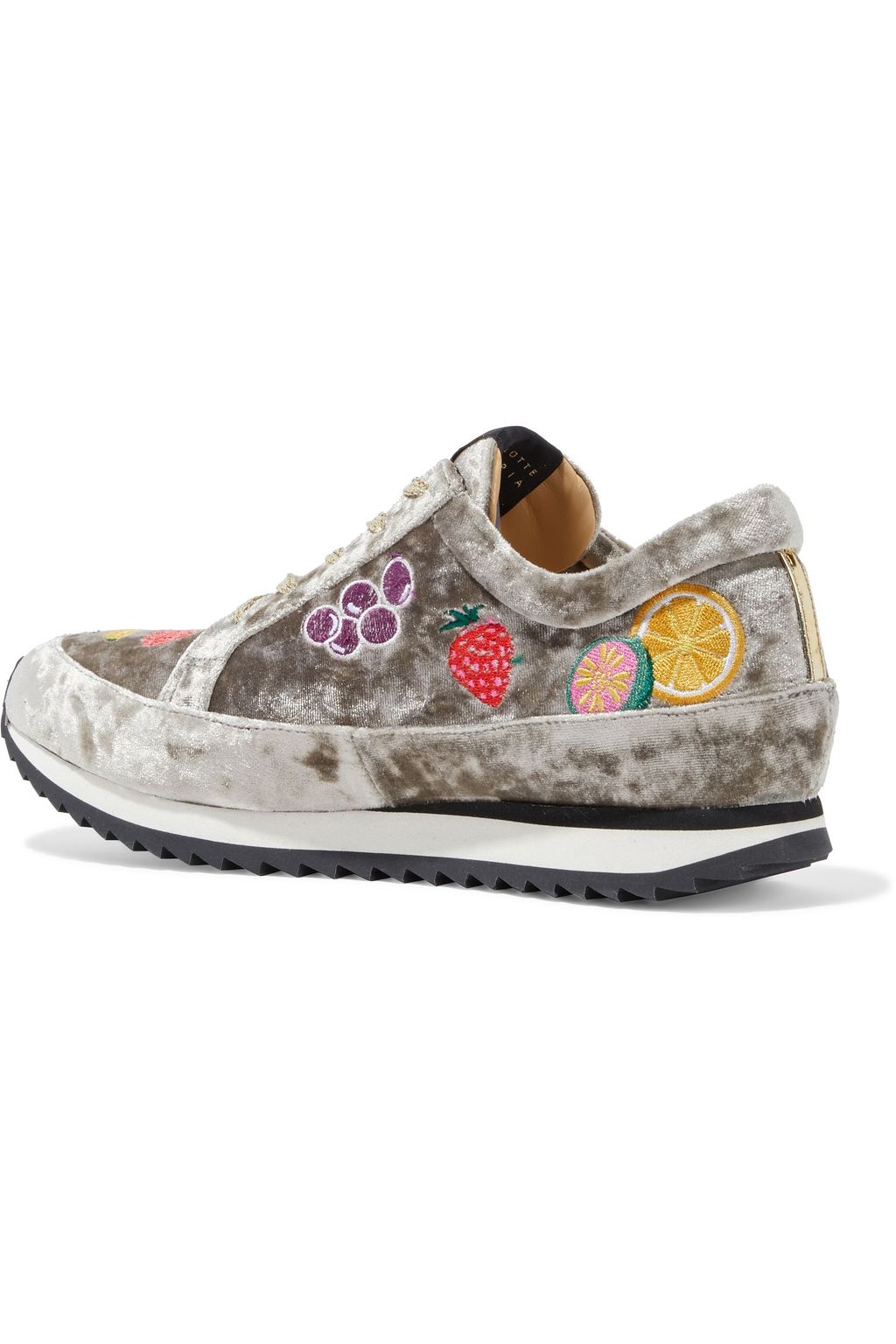 CHARLOTTE OLYMPIA Work It embroidered crushed-velvet sneakers