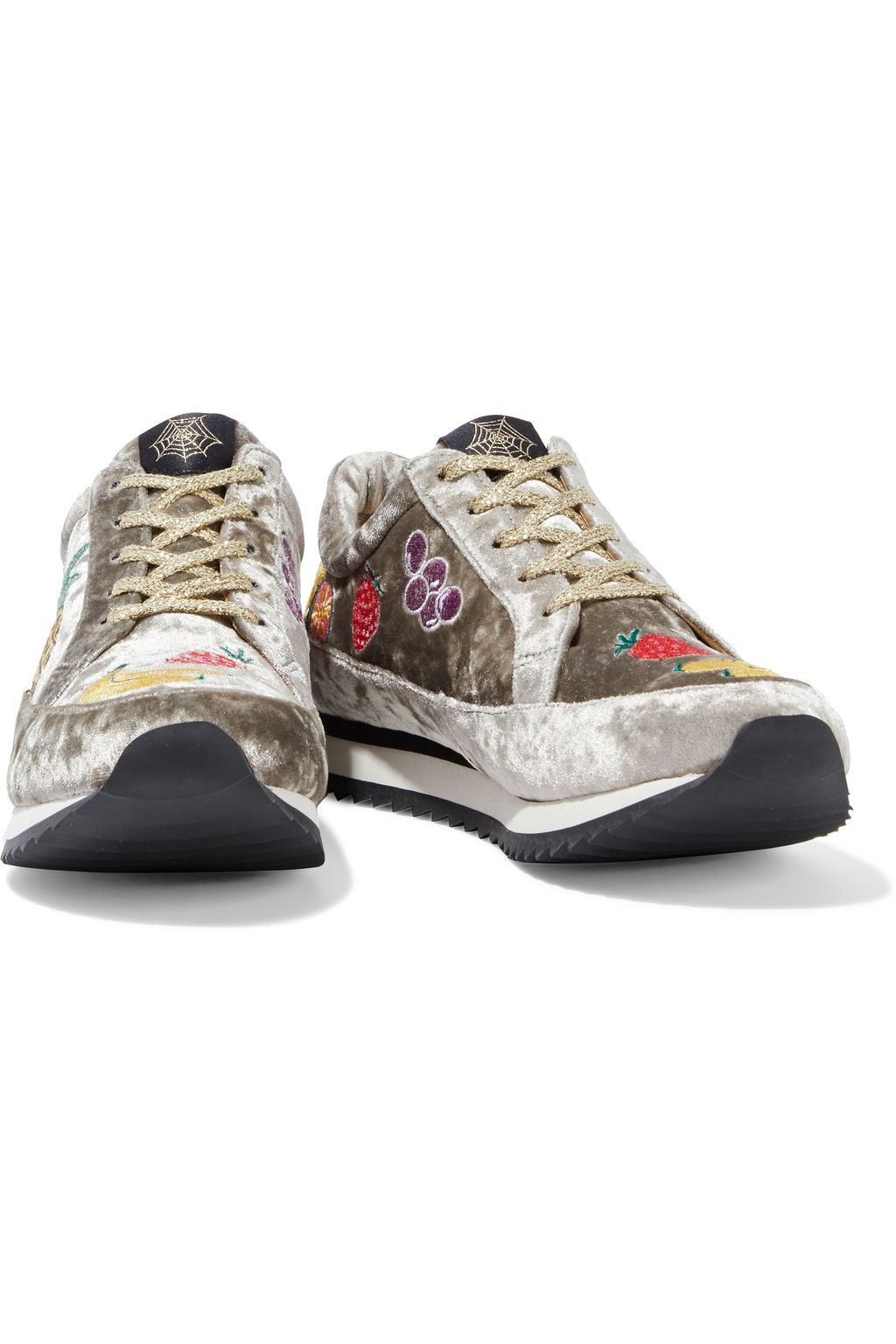 CHARLOTTE OLYMPIA Work It embroidered crushed-velvet sneakers