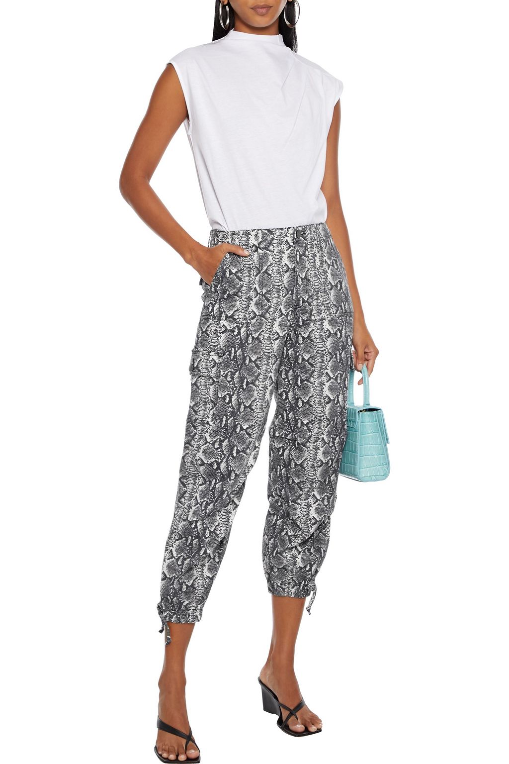 ALICE + OLIVIA Cropped snake-print cotton-blend twill tapered pants