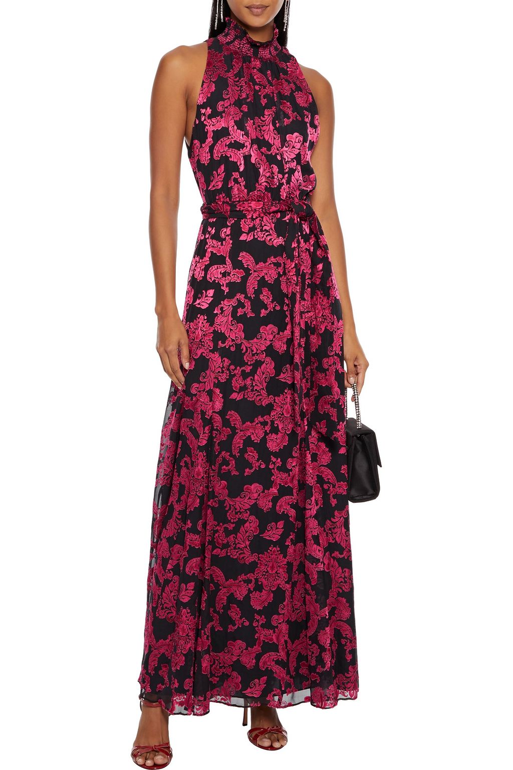 ALICE + OLIVIA Dita belted printed burnout satin maxi dress