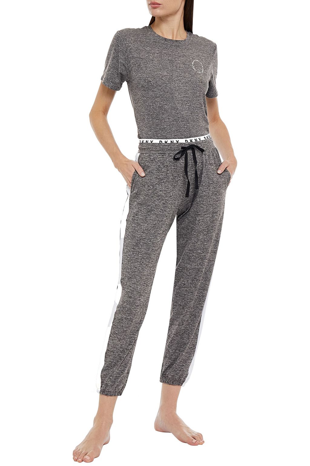 DKNY Striped mélange stretch-jersey pajama pants