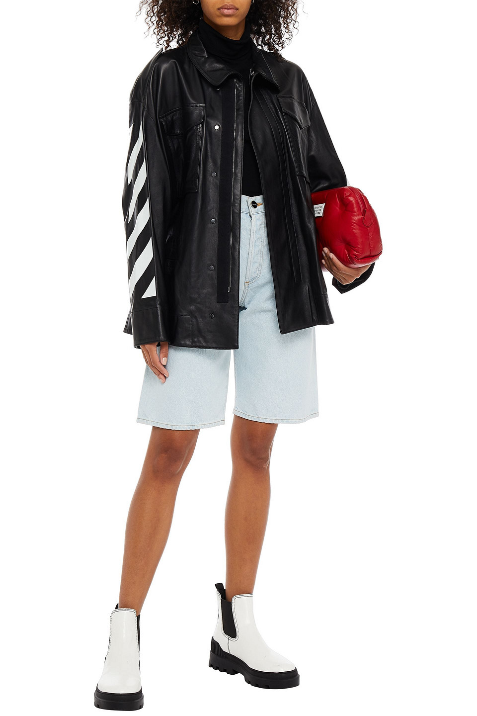 Off-white Printed Leather Jacket In Black