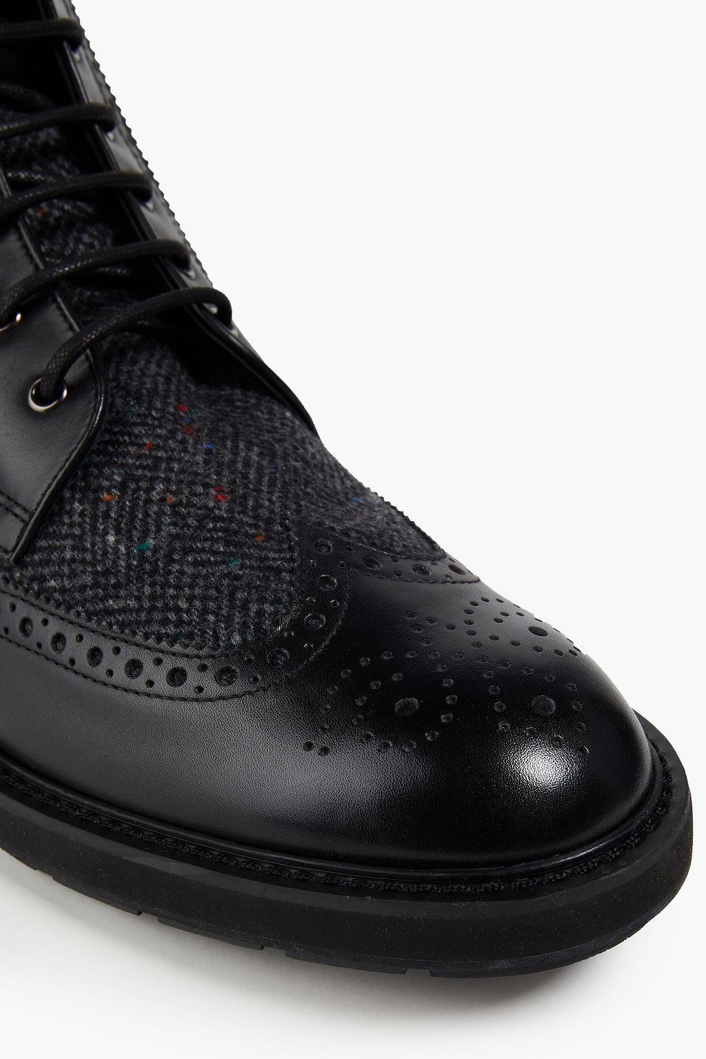 TOD'S Leather and herringbone felt brogue boots
