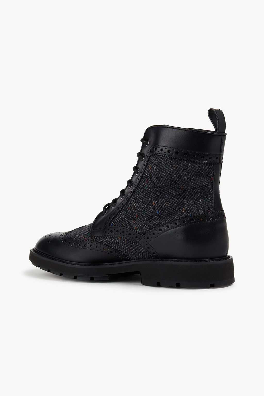 TOD'S Leather and herringbone felt brogue boots