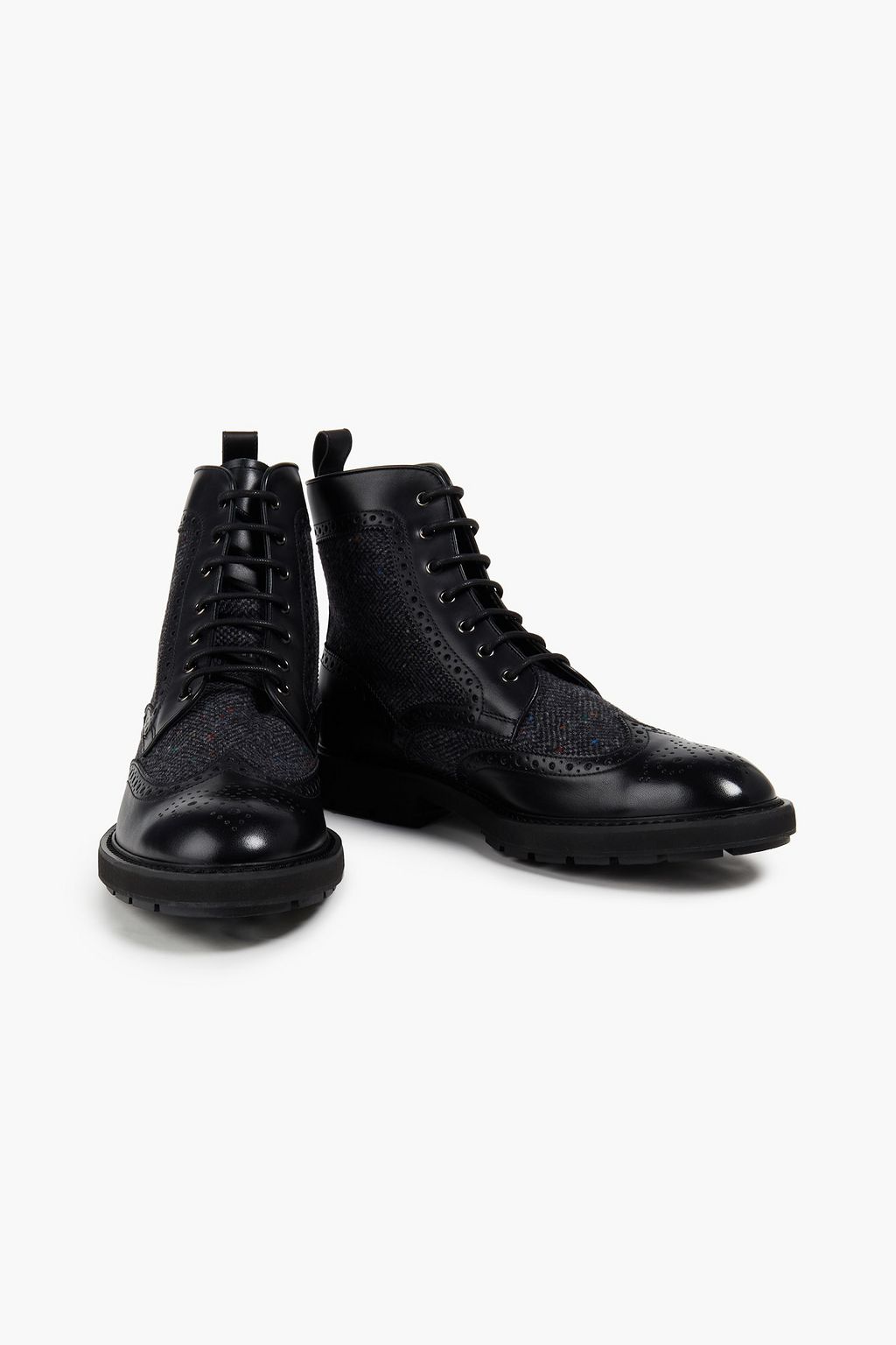 TOD'S Leather and herringbone felt brogue boots