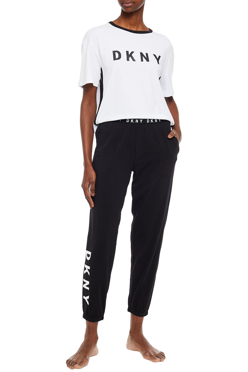 DKNY Printed stretch-jersey pajama top