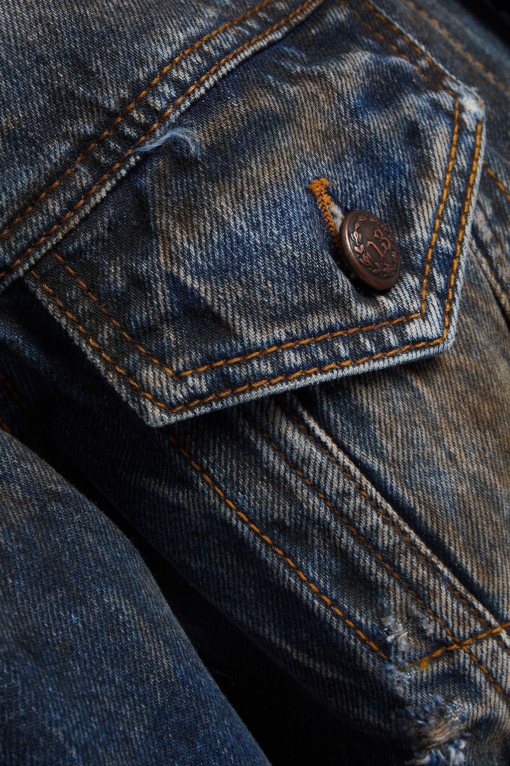 R13 Leather-trimmed faded denim jacket