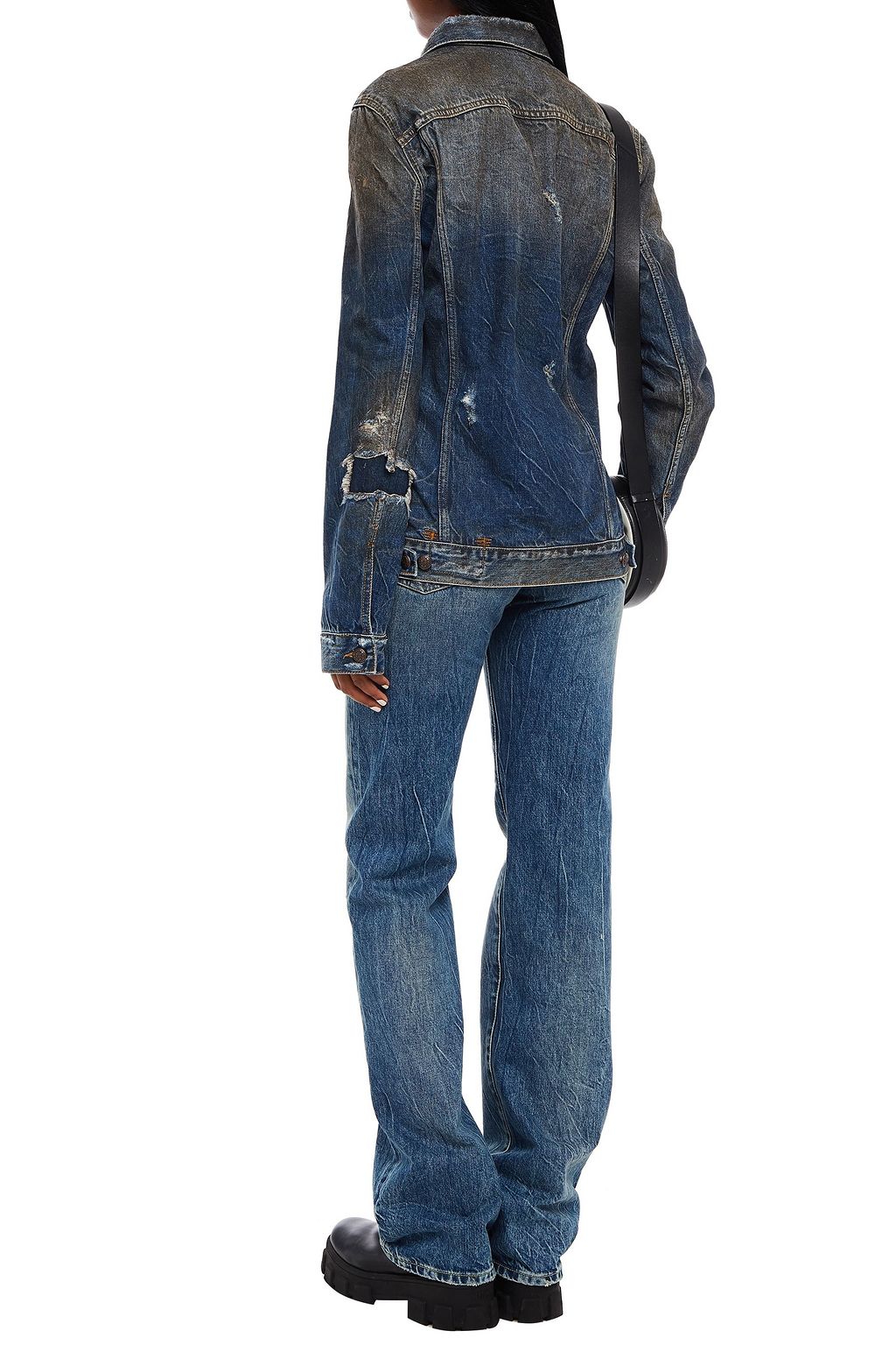 R13 Leather-trimmed faded denim jacket