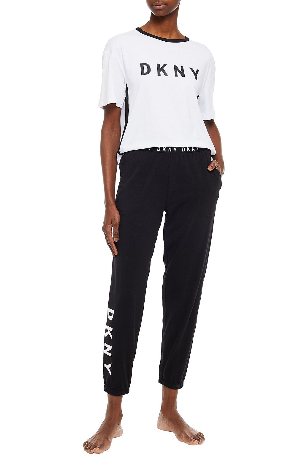 DKNY Printed cotton-blend jersey pajama pants
