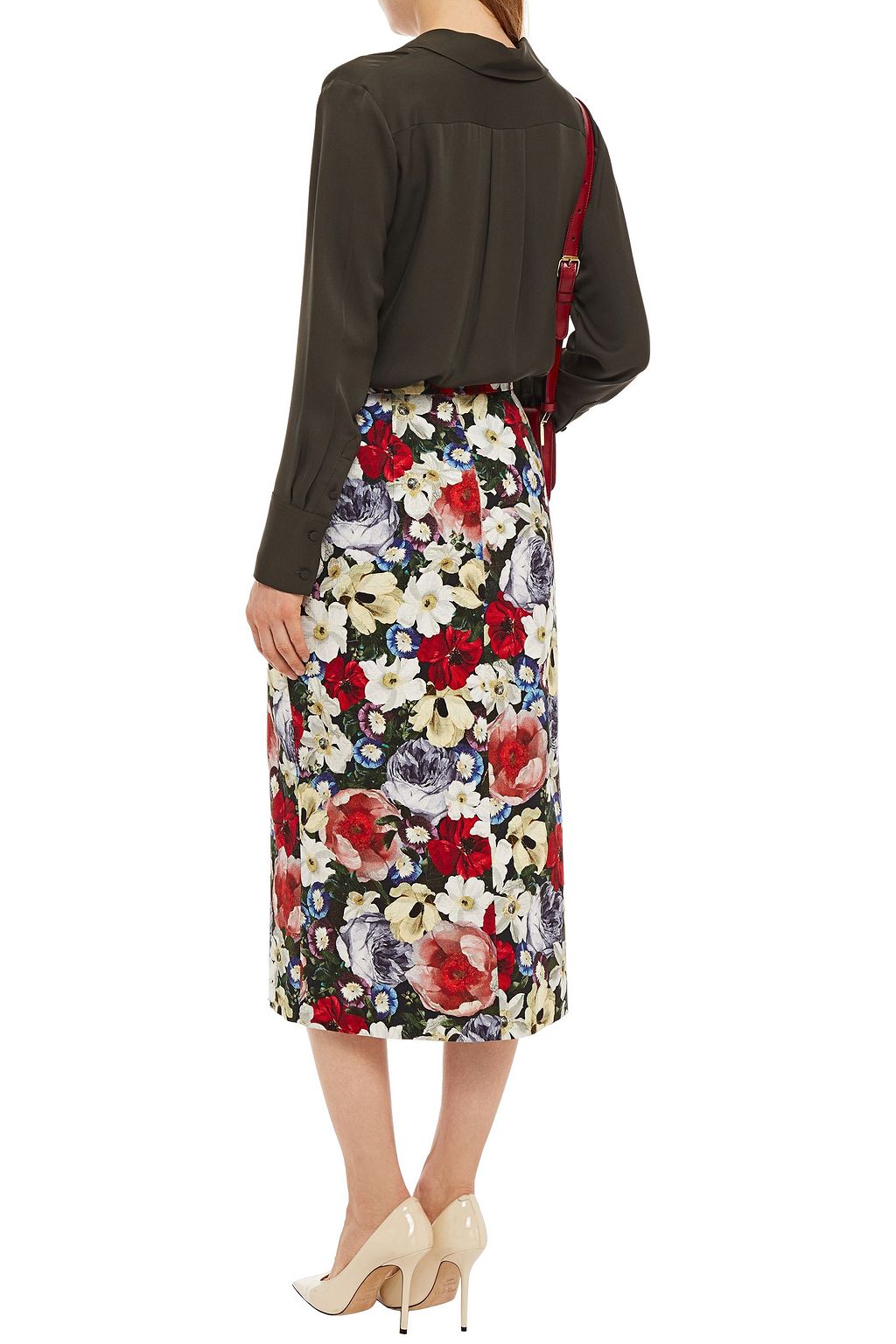 ERDEM Button-embellished cotton-blend canvas midi skirt