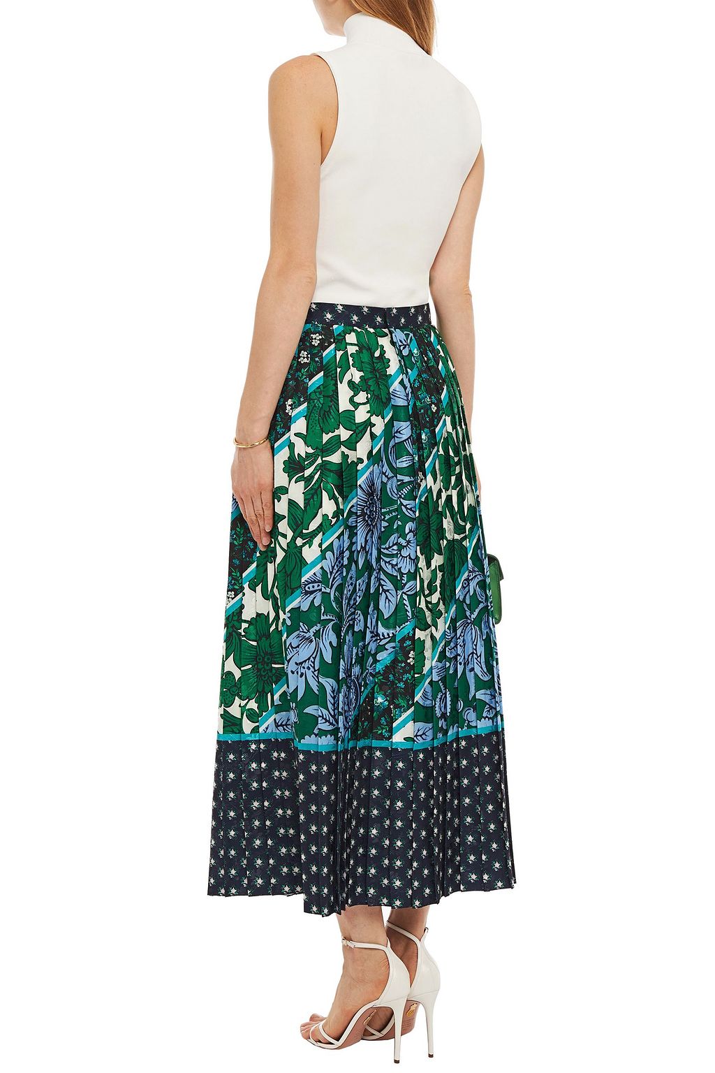 ERDEM Pleated satin-jacquard midi skirt
