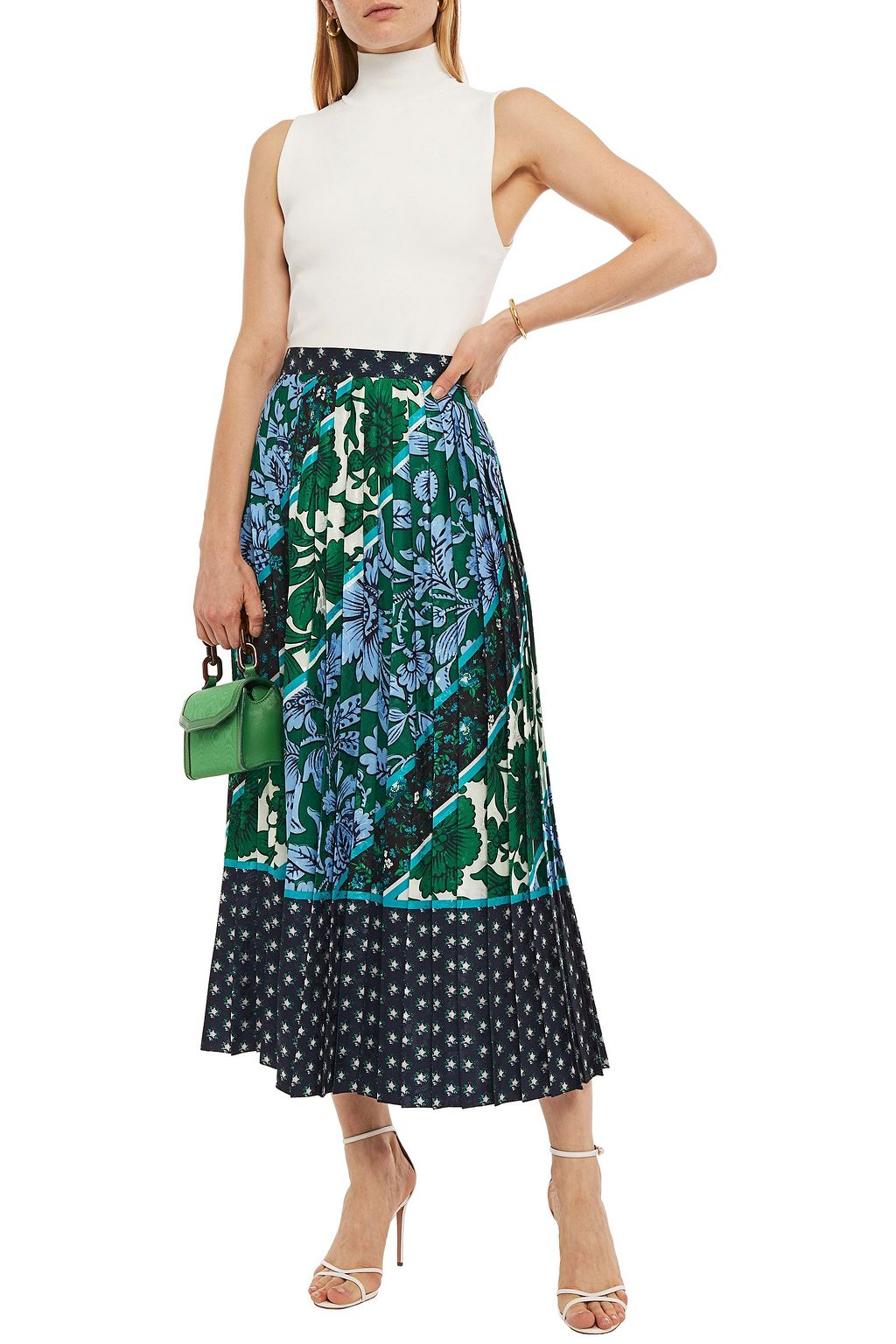 ERDEM Pleated satin-jacquard midi skirt
