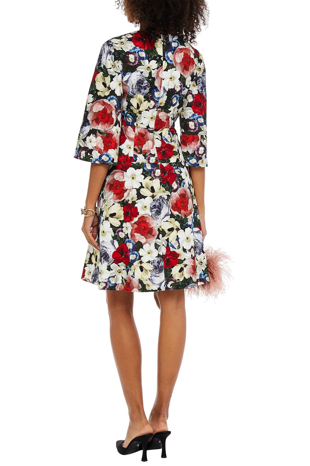 ERDEM Yeva embellished pleated floral-print cotton-blend canvas dress