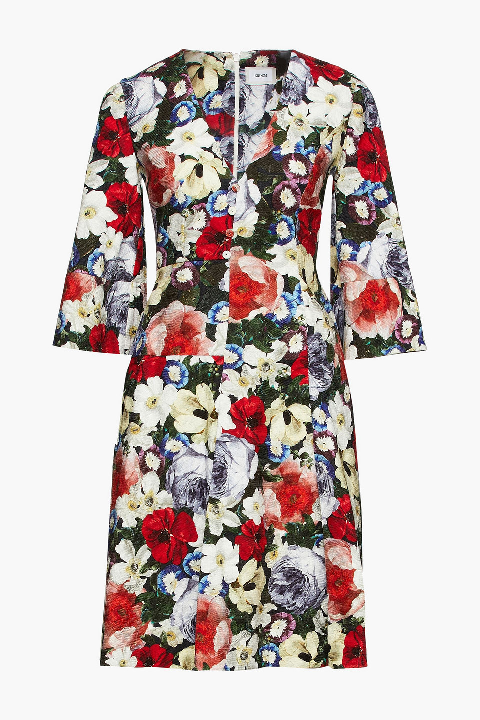 Erdem Woman Yeva Embellished Pleated Floral-print Cotton-blend Canvas Dress Black Size 12