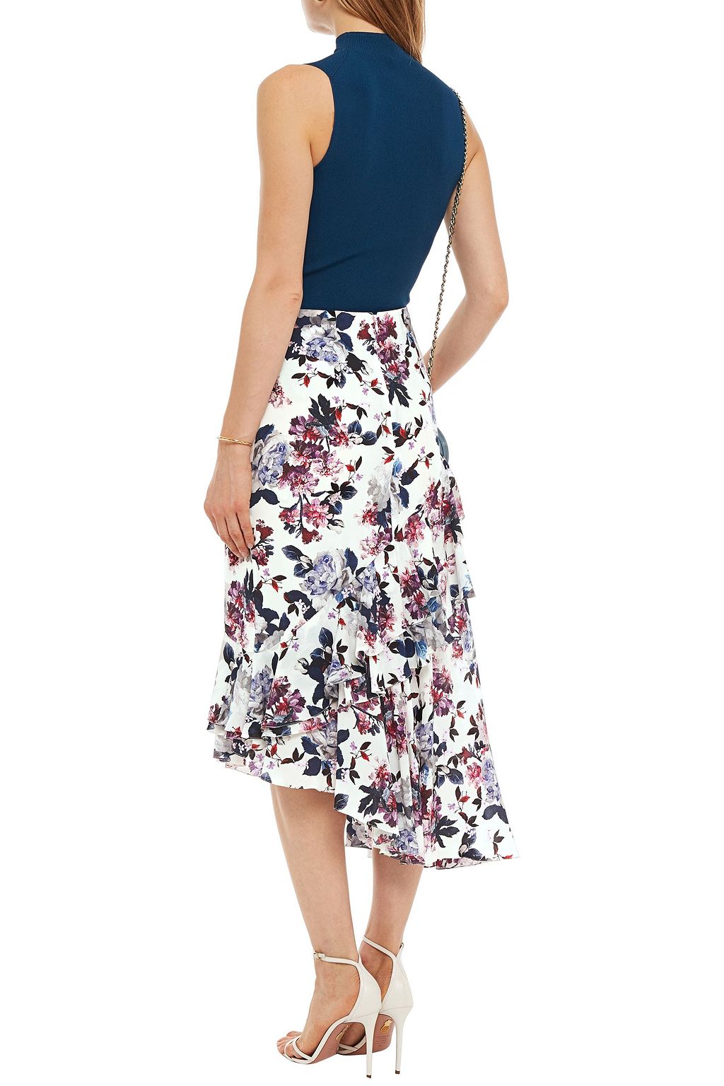 ERDEM Antoinette asymmetric tiered floral-print silk crepe de chine skirt