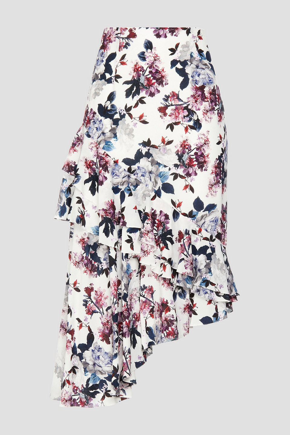 Erdem Woman Antoinette Asymmetric Tiered Floral-print Silk Crepe De Chine Skirt White Size 12